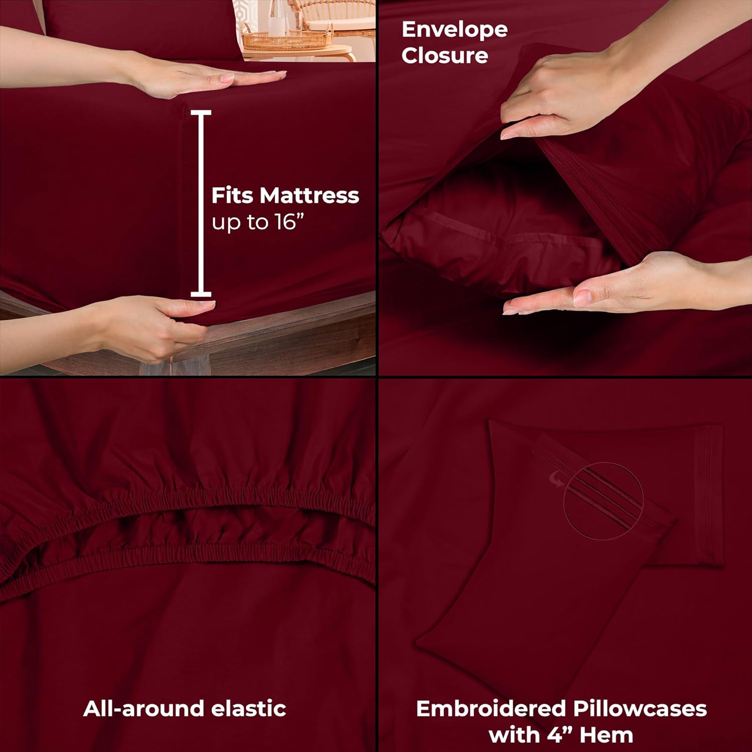 ROYALE LINENS – Sábanas California King de 4 piezas – Ropa de cama de microfibra cepillada 1800 – 1 sábana bajera, 1 sábana encimera, 2 fundas de