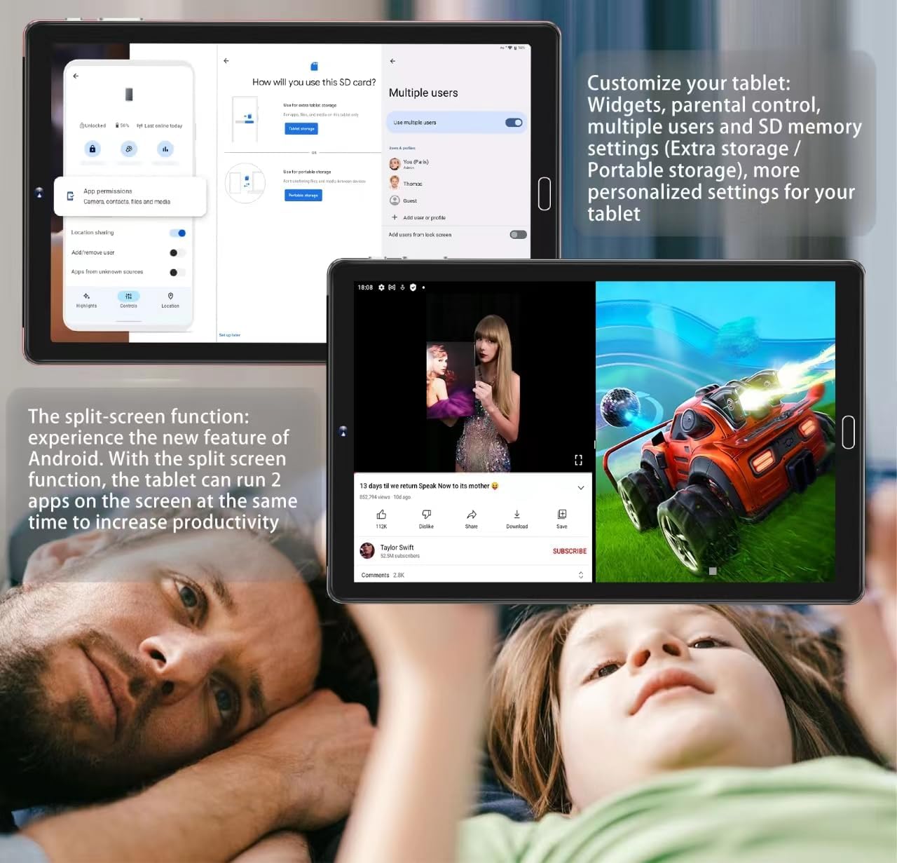 2024 Tablet de 10 pulgadas, 10 GB de RAM+64 GB de ROM (TF 1 TB), Android 13, WiFi 5G2.4G+Bluetooth 5.0Google GMSWidgetfunción de pantalla