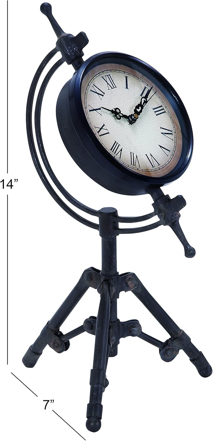 Deco 79 Reloj de trípode de metal, 7″ x 7″ x 14″, negro