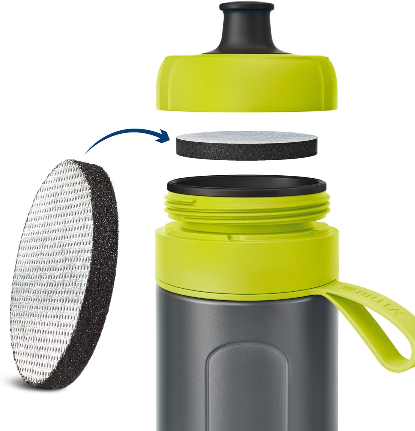 BRITA Botella con filtro de agua activa, reduce el cloro y las impurezas orgánicas, libre de BPA, Lima, 20.3 fl oz