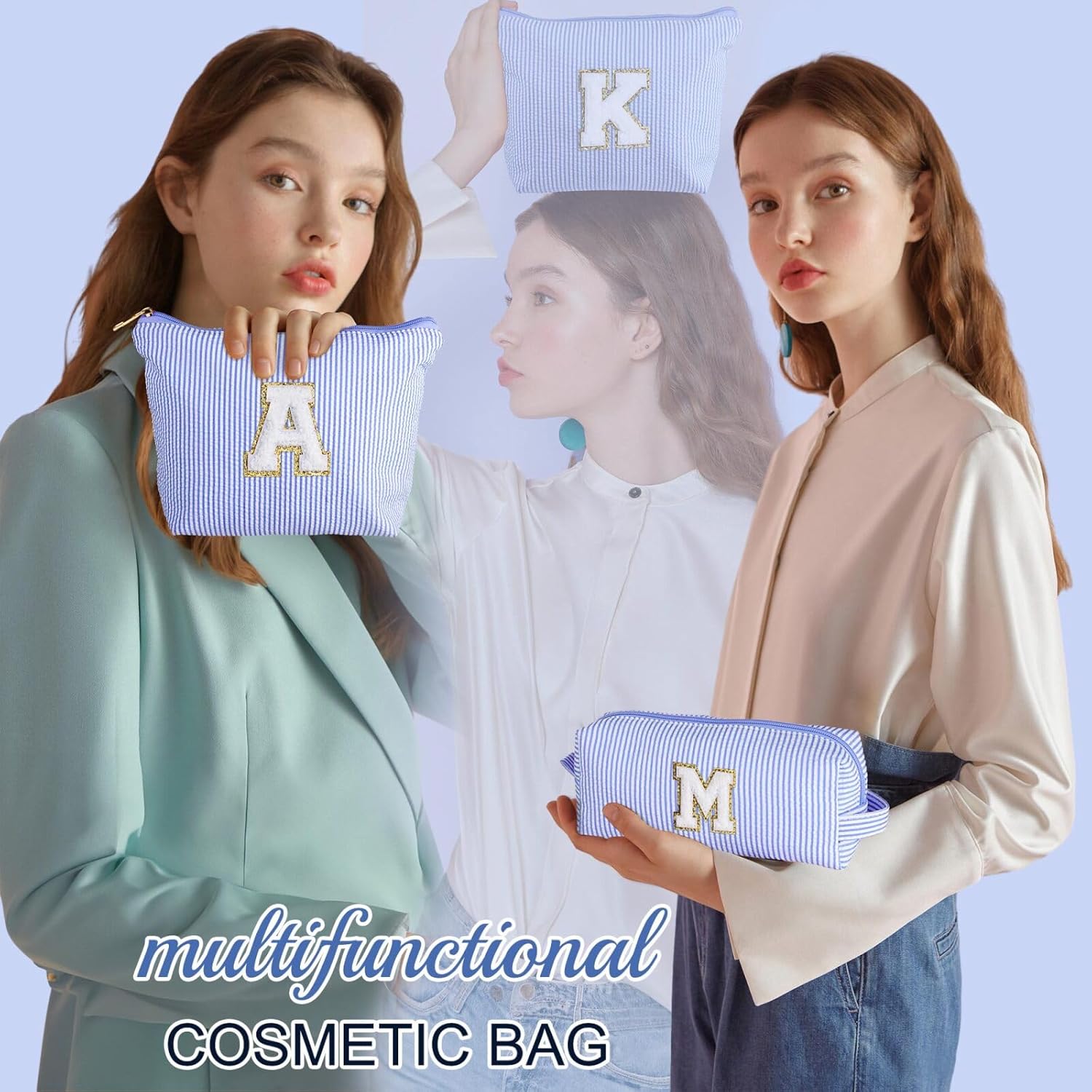 2 bolsas de maquillaje con inicial, bolsa de cosméticos, bolsa de maquillaje de viaje, regalos de cumpleaños personalizados para mujeres, mamá,