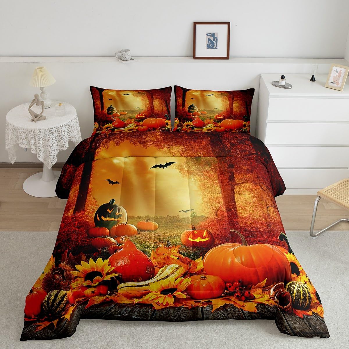 Juego de edredón de decoración de otoño para niños, niñas y mujeres, ropa de cama de regalo para el día de Acción de Gracias, ropa de cama de