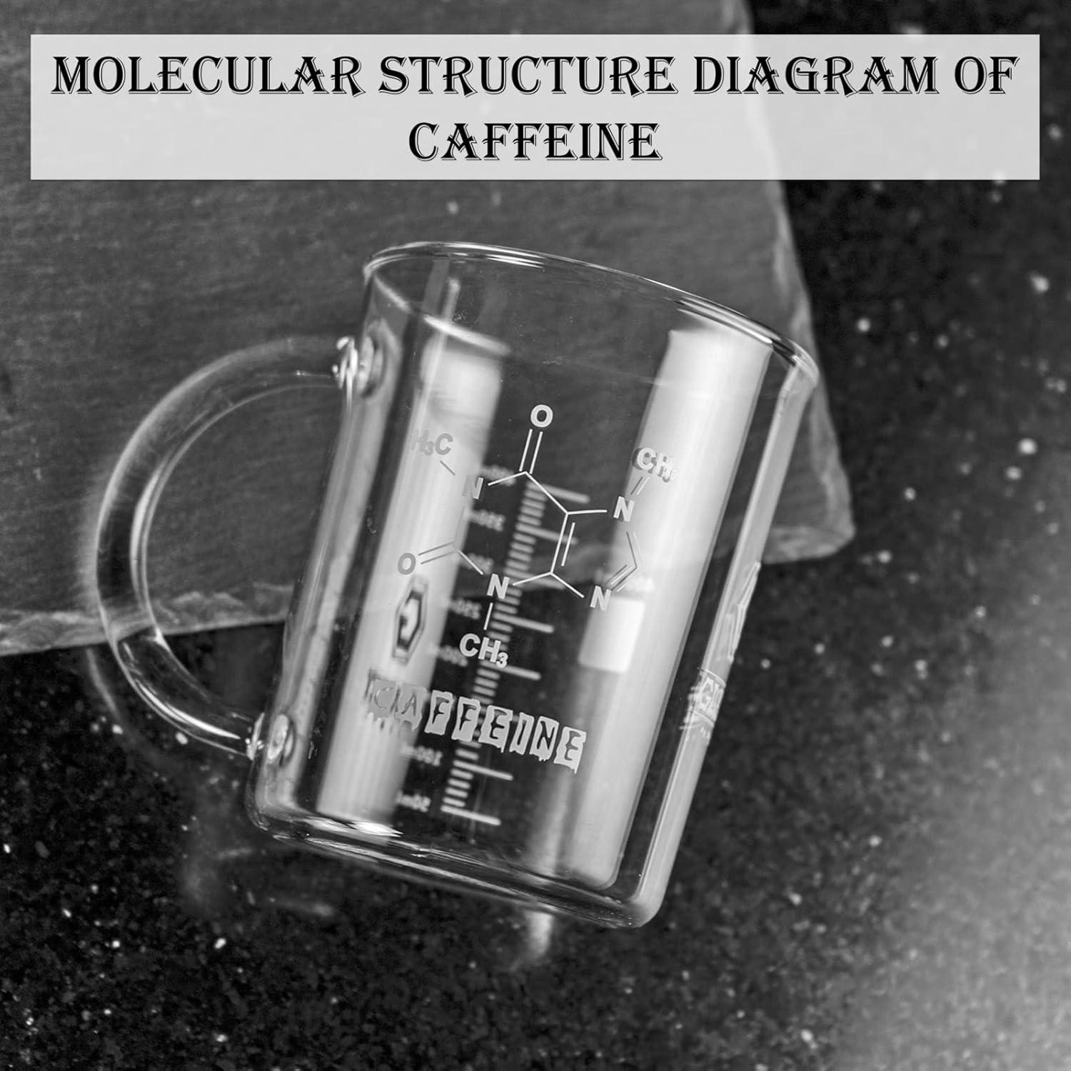 Taza de vaso de cafeína, taza de cafeína de borosilicato antigoteo de 16 onzas, tazas de café frescas con asa, taza de química, medición para café,