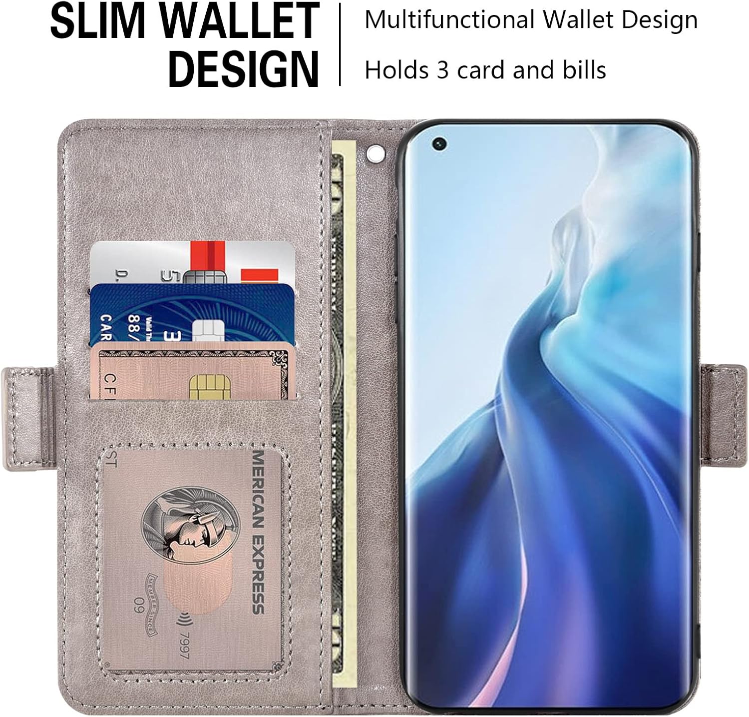 Compatible con Xiaomi Mi 11 Lite 4G5G – Funda tipo cartera y protector de pantalla de vidrio templado, soporte para tarjetas, soporte magnético de