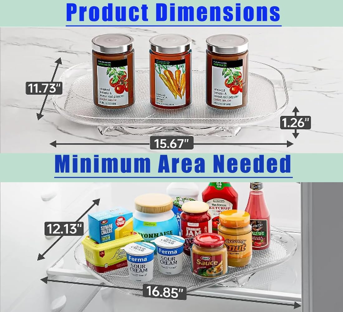 Lazy Susan – Organizador de tocadiscos para refrigerador, organizador de despensa, organizador de cocina, organizador rectangular transparente para