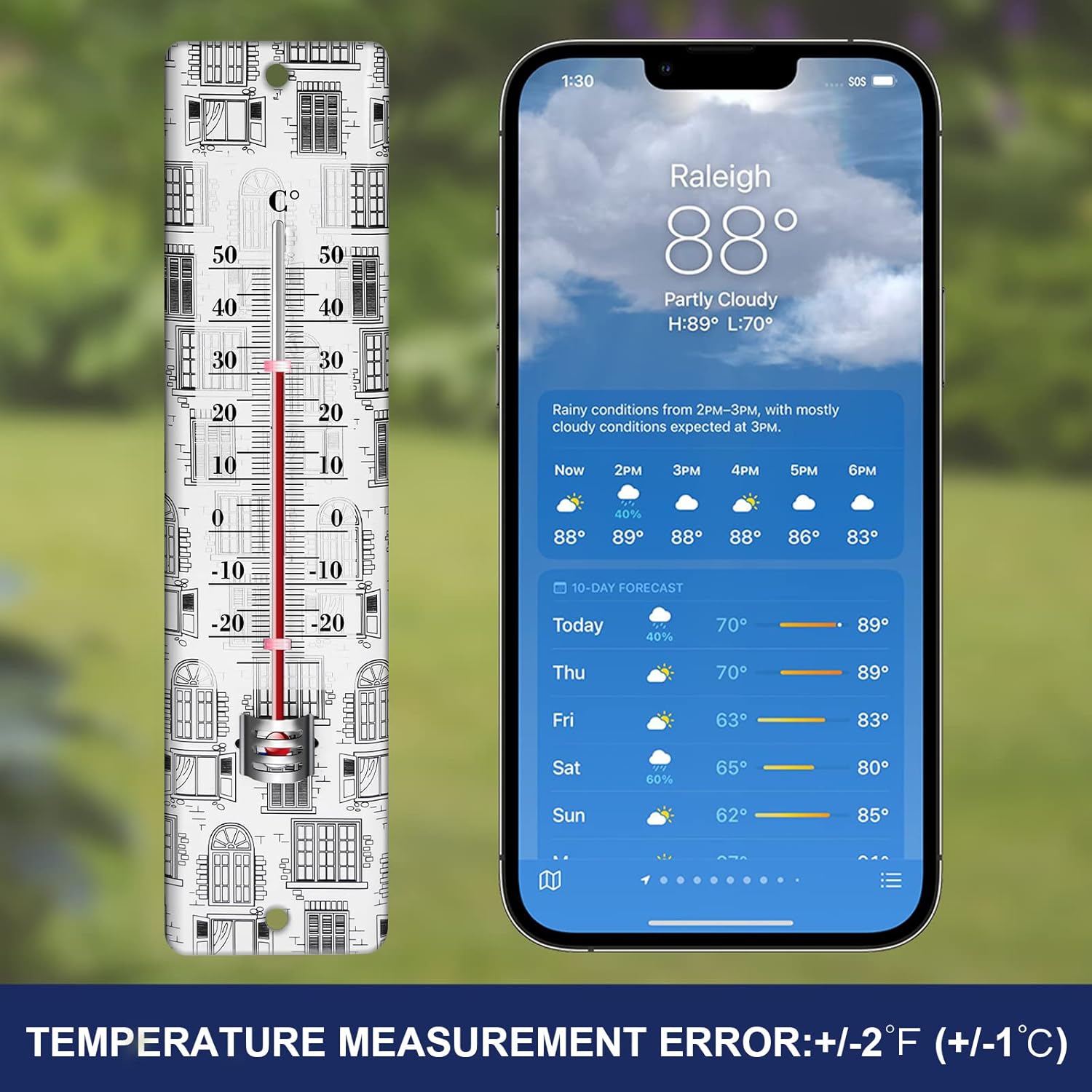 Gardtech Paquete de 2 termómetros verticales, medidor de temperatura de acero para interiores y exteriores, monitor digital de temperatura para