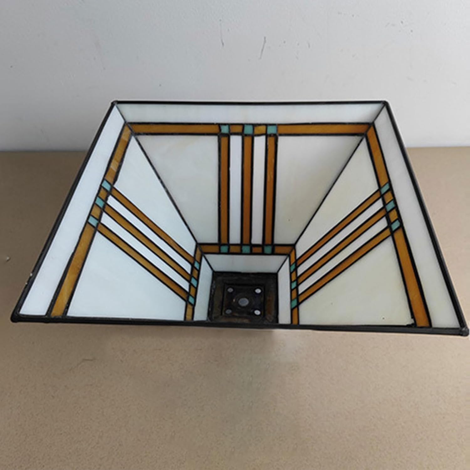 Pantalla Tiffany de repuesto para lámpara Tiffany de 12 pulgadas, pantalla cuadrada beige con tapa para lámpara de mesa, lámpara colgante, accesorio