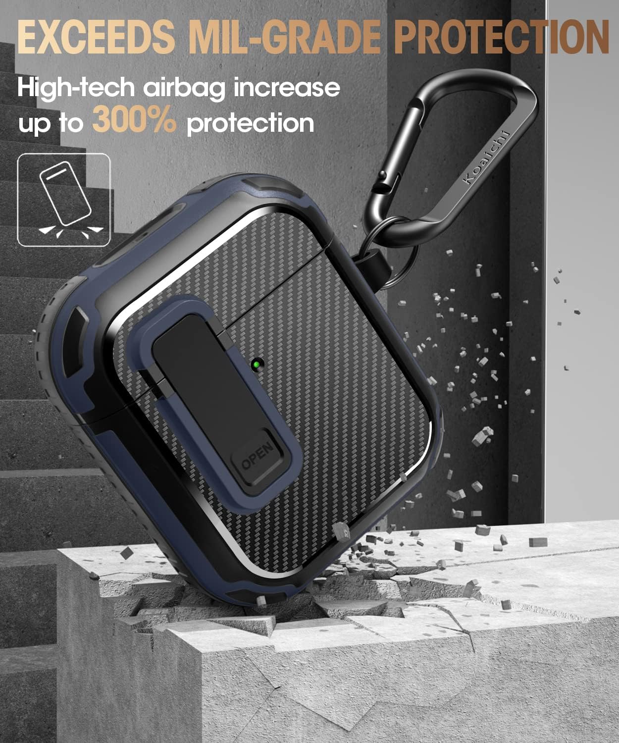 Koaichi Funda para AirPods de 21 generación, carcasa protectora ultra rígida de cuerpo completo con bloqueo, potente protección contra caídas, funda