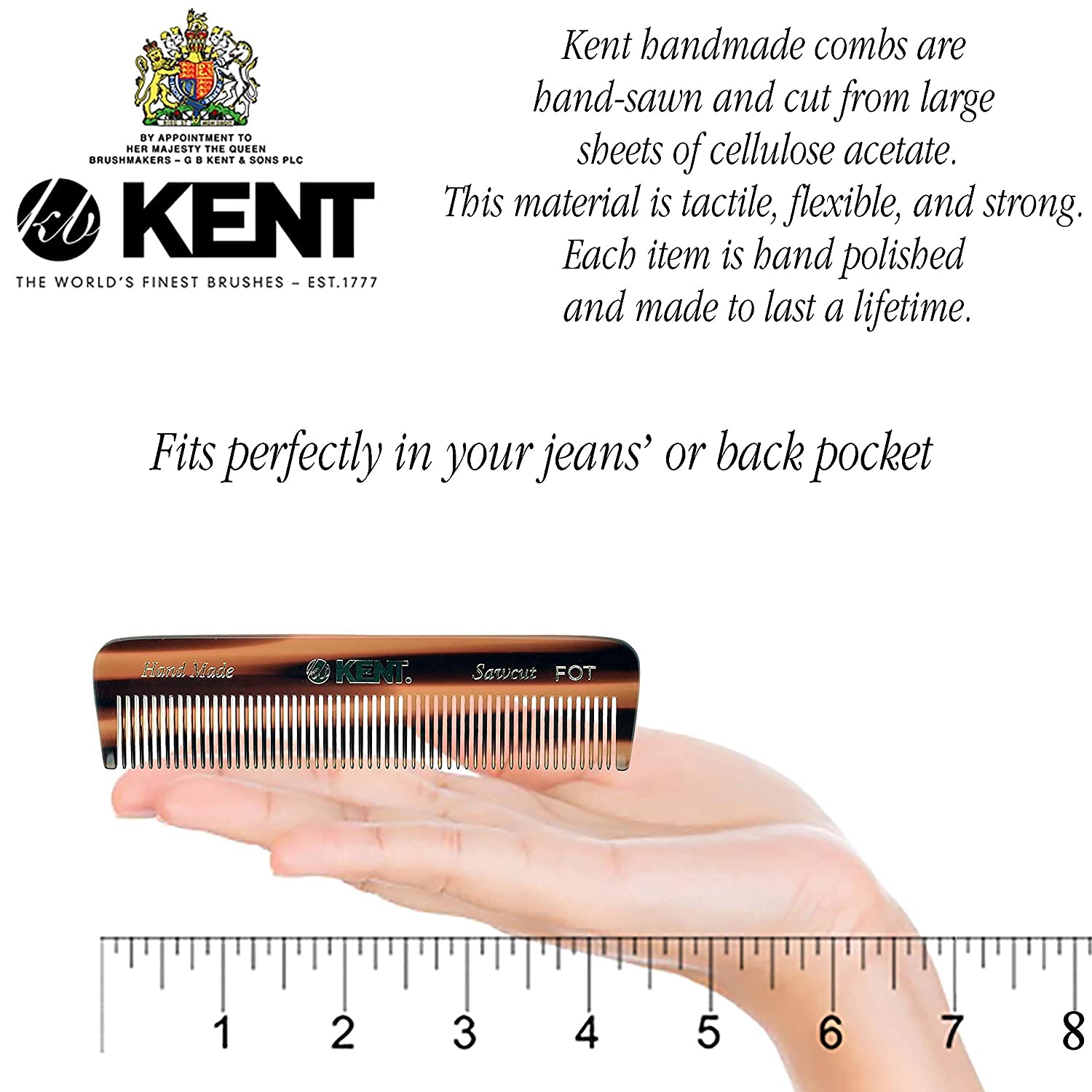 Kent Kit de barba para hombre, peine para bigote de barba extra pequeño 81T, peine de bolsillo para dientes finos FOT y cepillo de pelo de palma