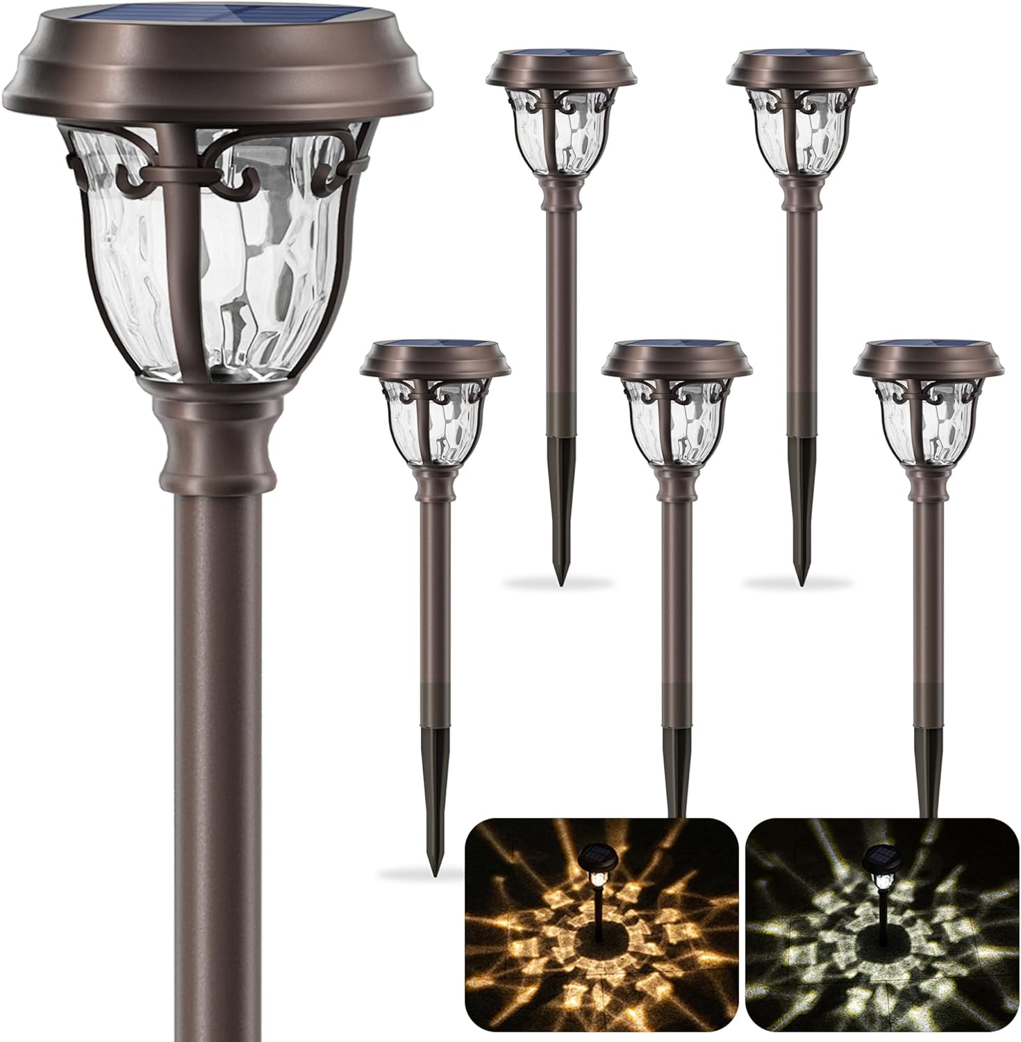 LeiDrail Luces solares para exteriores, impermeables, alimentadas por energía solar, luces de camino de jardín con 2 modos, iluminación de paisaje