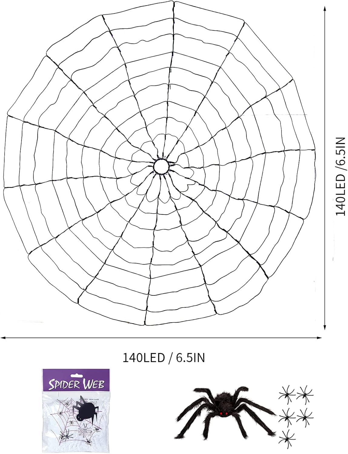 Anycosy Decoración de luces de Halloween, 140 luces LED de telaraña con 5 arañas negras, luces de Halloween al aire libre, 8 modos para decoración