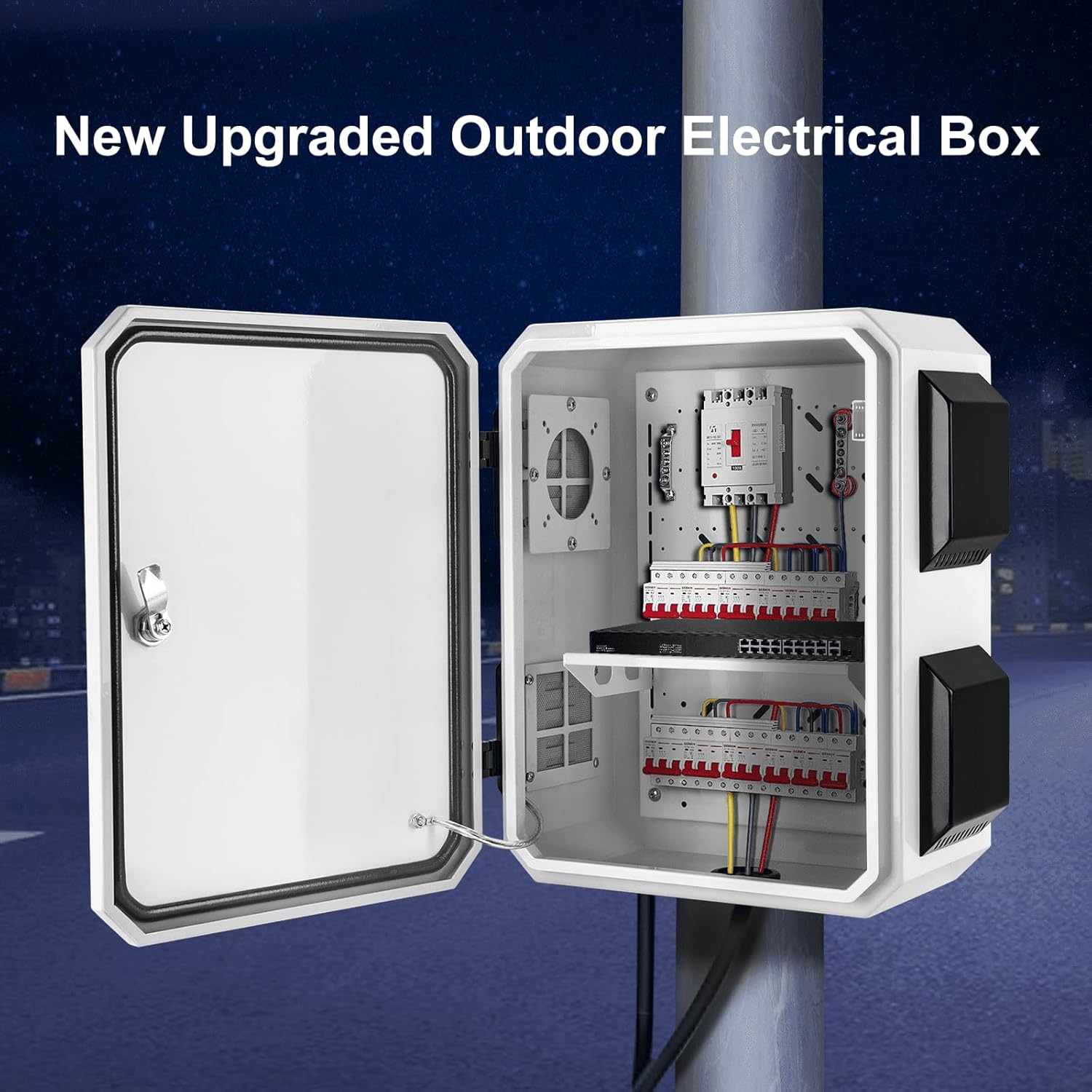 Caja eléctrica al aire libre, placa de acero laminada en frío, viga trasera de aleación de aluminio, diseño de ventilación de una pieza, IP65