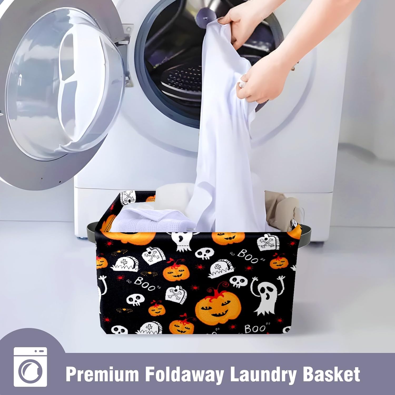 Boo Basket – Bolsas de calabaza con asas, organizador de tela decorativa, cajas de almacenamiento, cestas de Halloween para adultos