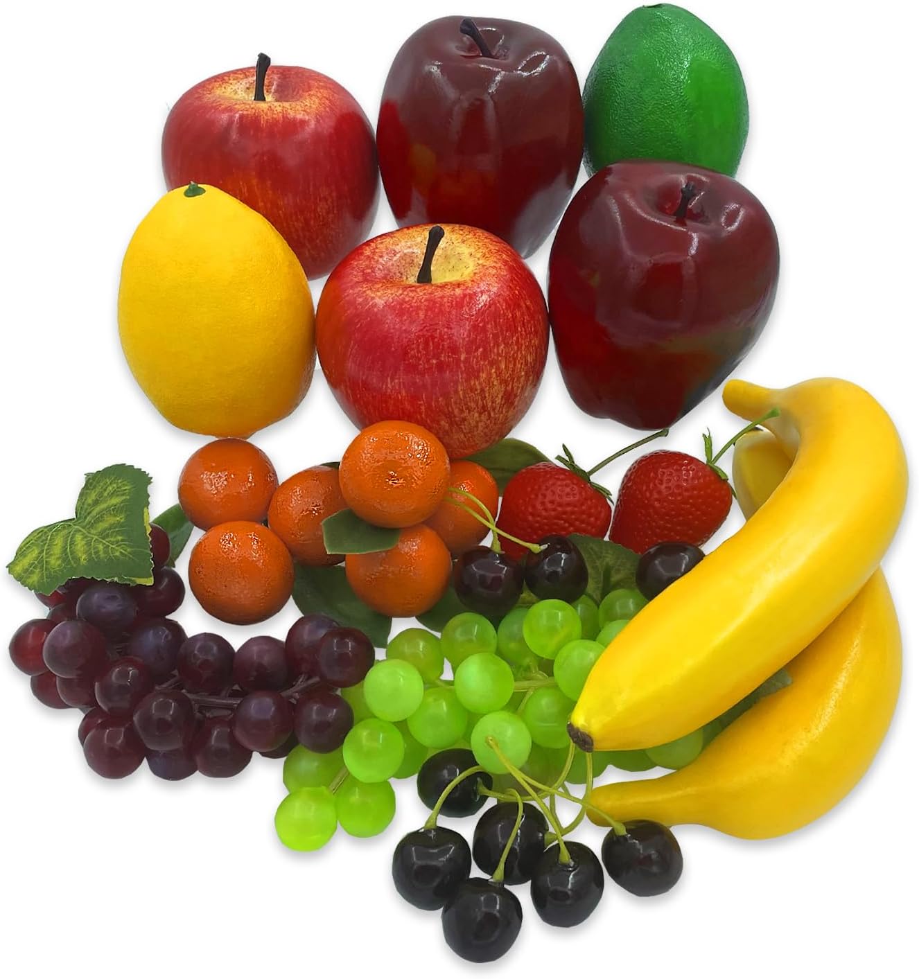 23 piezas de frutas falsas, decoración realista de frutas sintéticas, frutas artificiales falsas, frutas de plástico para decoración incluyen