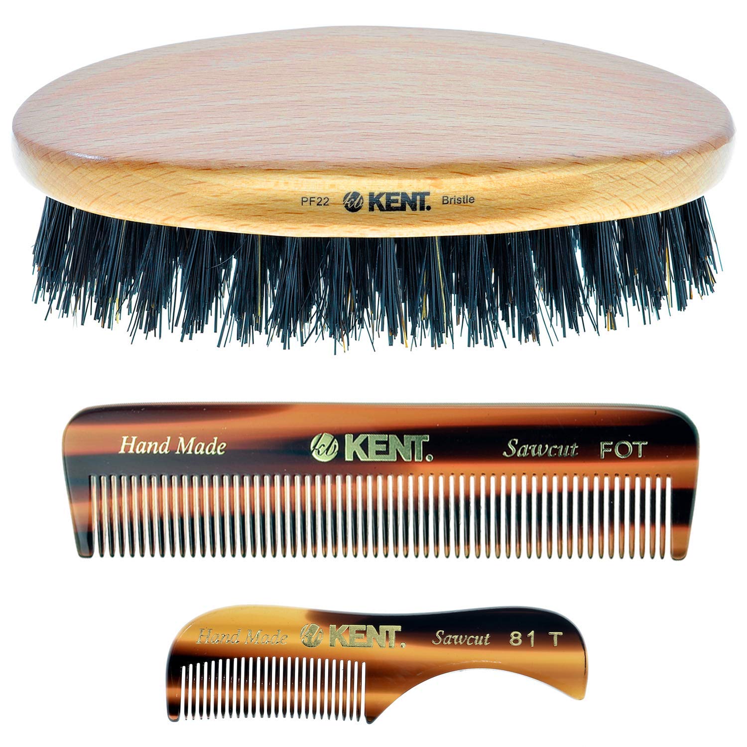 Kent Kit de barba para hombre, peine para bigote de barba extra pequeño 81T, peine de bolsillo para dientes finos FOT y cepillo de pelo de palma