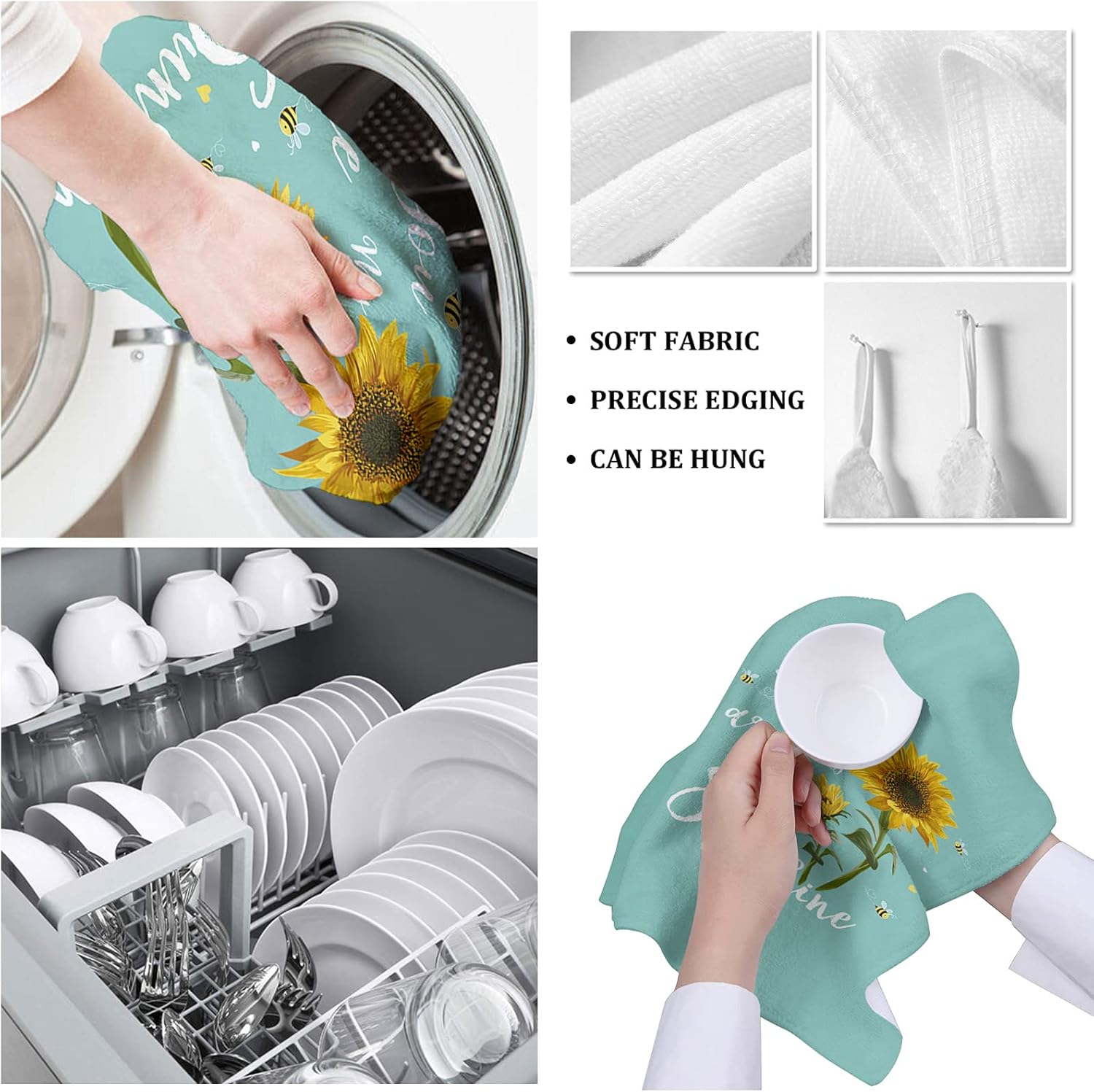 Infinidesign Sunshine You are My – Toallas colgantes de girasol para cocina, color verde azulado, absorbentes, toallas de mano de cocina de secado