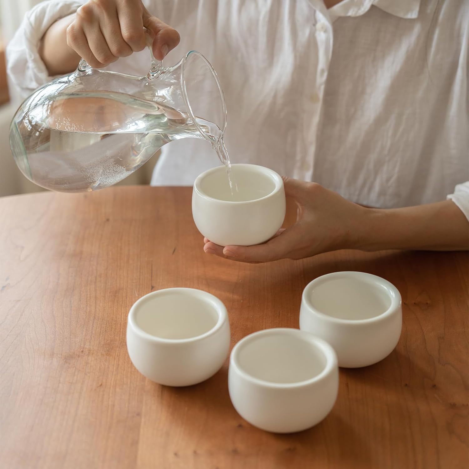 MU MO Juego de 4 tazas de café expreso de cerámica de doble pared de 7 onzas, tazas de té de porcelana con cáscara de huevo para bebidas de café,