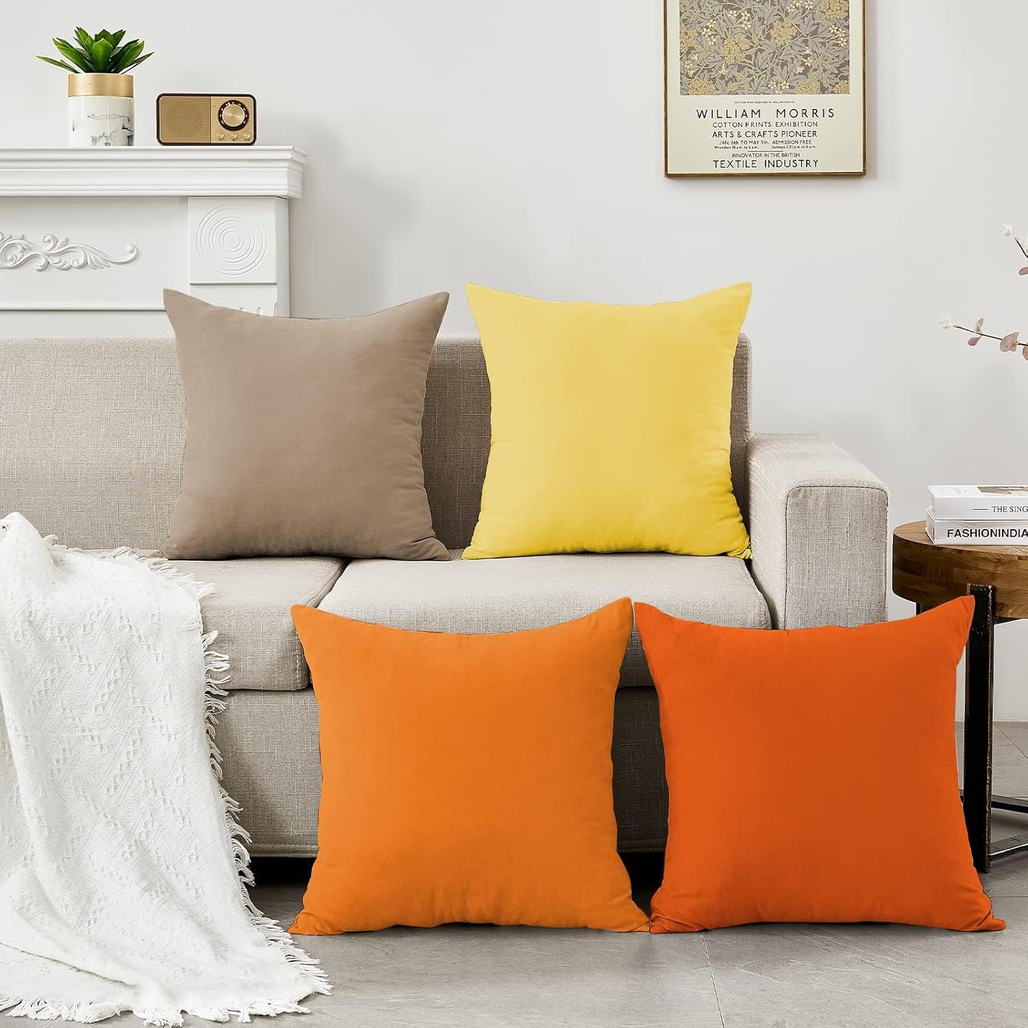 Juego de 4 fundas de almohada cuadradas para sofá, juego de 4 fundas de almohada cuadradas de 20 x 20 pulgadas, juego de 4 almohadas decorativas