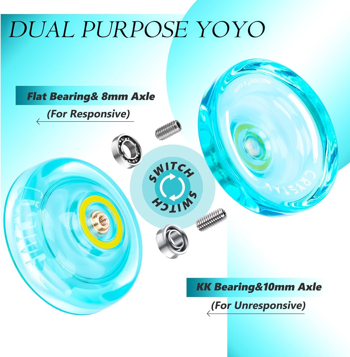 MAGICYOYO Paquete de 2 Yoyo Responsive para niños, Yoyo V6 de metal profesional y Yoyo K2 de cristal, Yoyos profesionales de doble propósito con