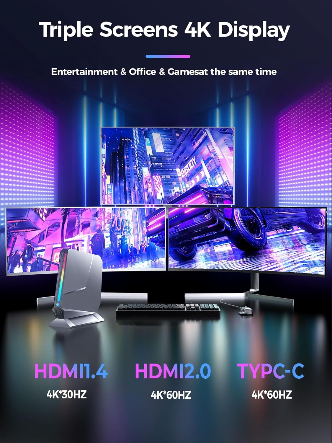 Mini PC para juegos Core i9-9880H  GTX1650 4G, 32GB DDR4, 1TB PCIe4.0 SSD, luces RGB, WiFi6EBT5.31.0G LAN2xHDMI1xUSB-C 4K 60Hz Win11 Pro Mini
