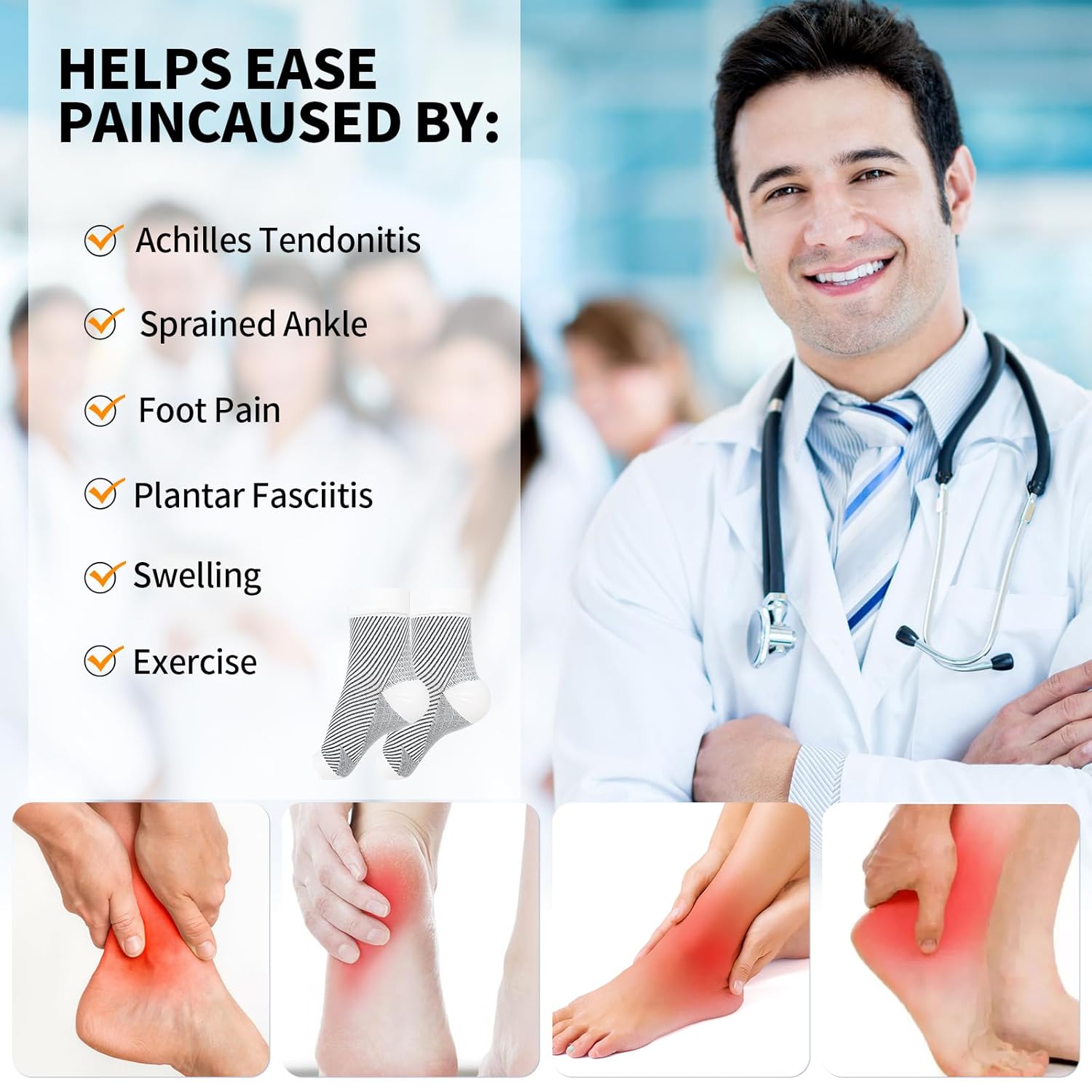 AMEBAE Calcetines de neuropatía para mujeres y hombres, calcetines de fascitis plantar, manga de compresión de tobillo, calcetines de alivio de