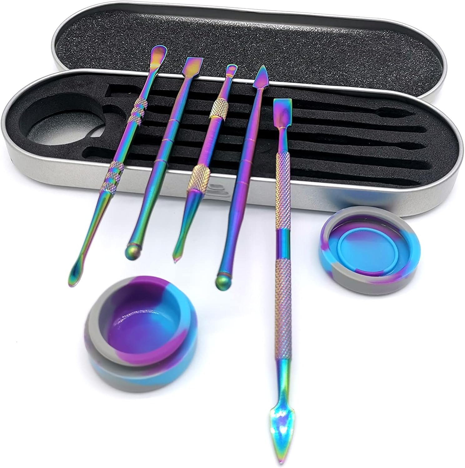 Rzam Herramientas de tallado de cera, 5 herramientas de cera de acero inoxidable de doble extremo con 1 recipiente de silicona para cera, cerámica