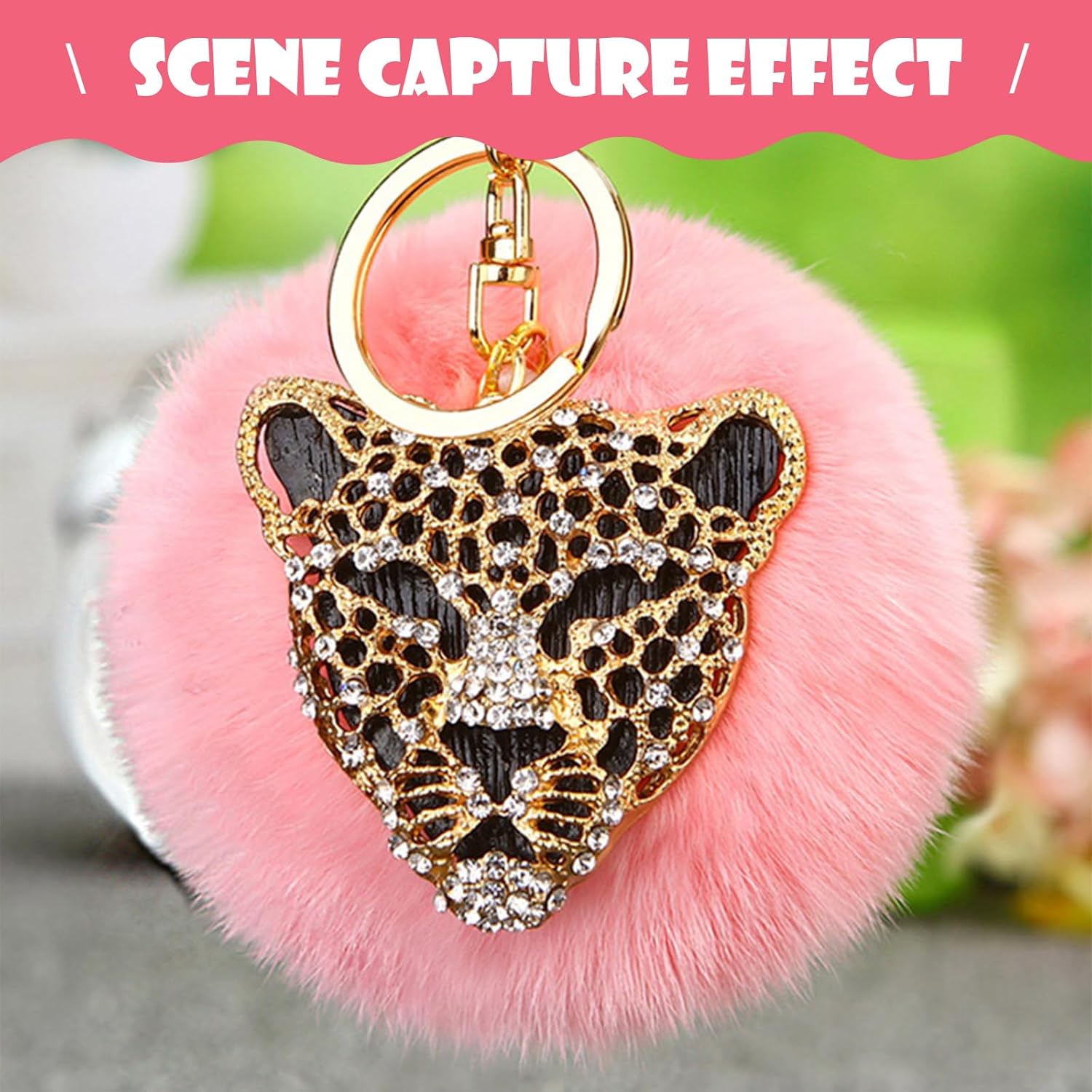 1 colgante decorativo para llave de automóvil, llave de control remoto con diamantes de imitación, cabeza de leopardo, para la mayoría de los