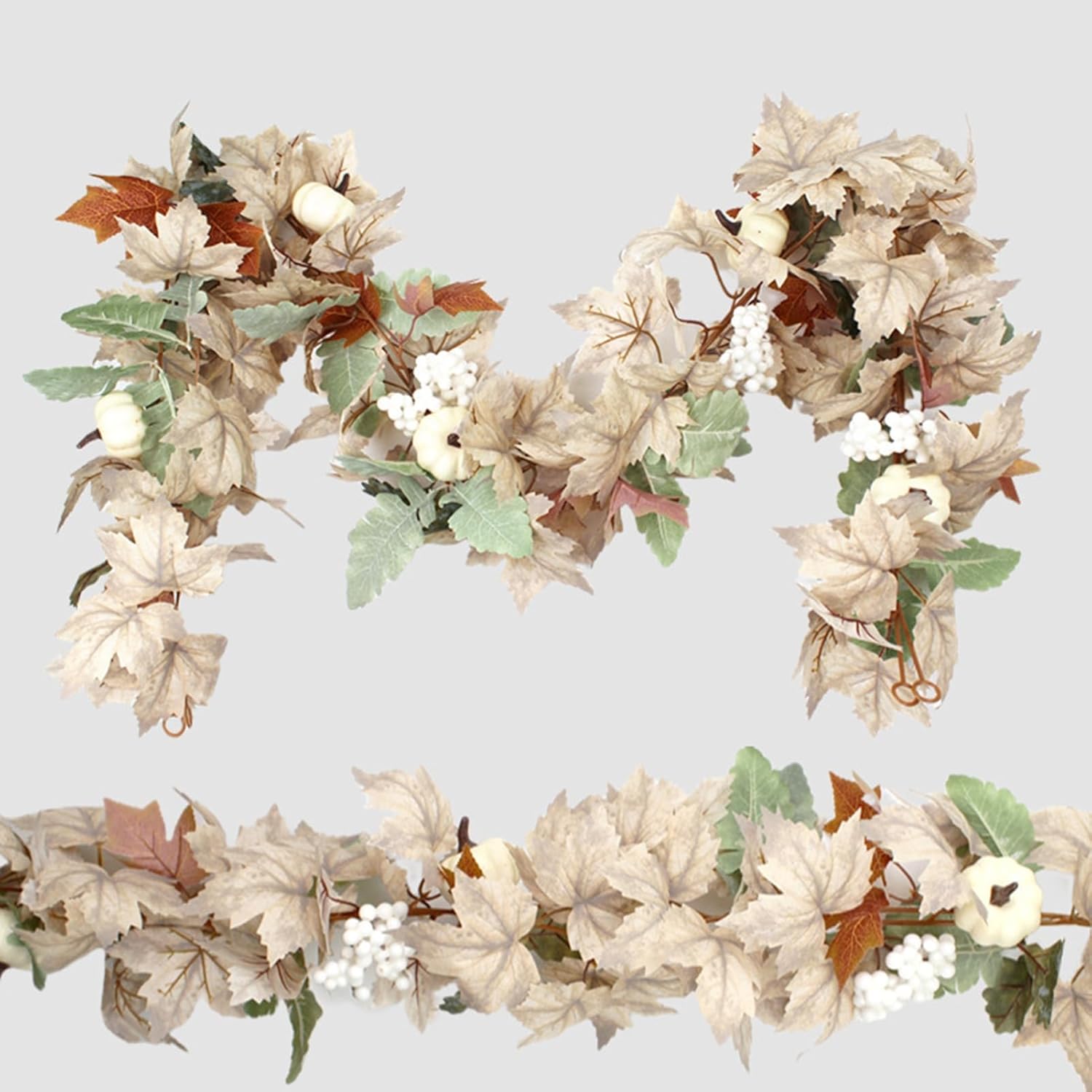Tonos terrosos follaje otoño blanco arce vid otoño fácil cuidado cosecha decoración con diseño único ratán para Acción de Gracias Halloween C