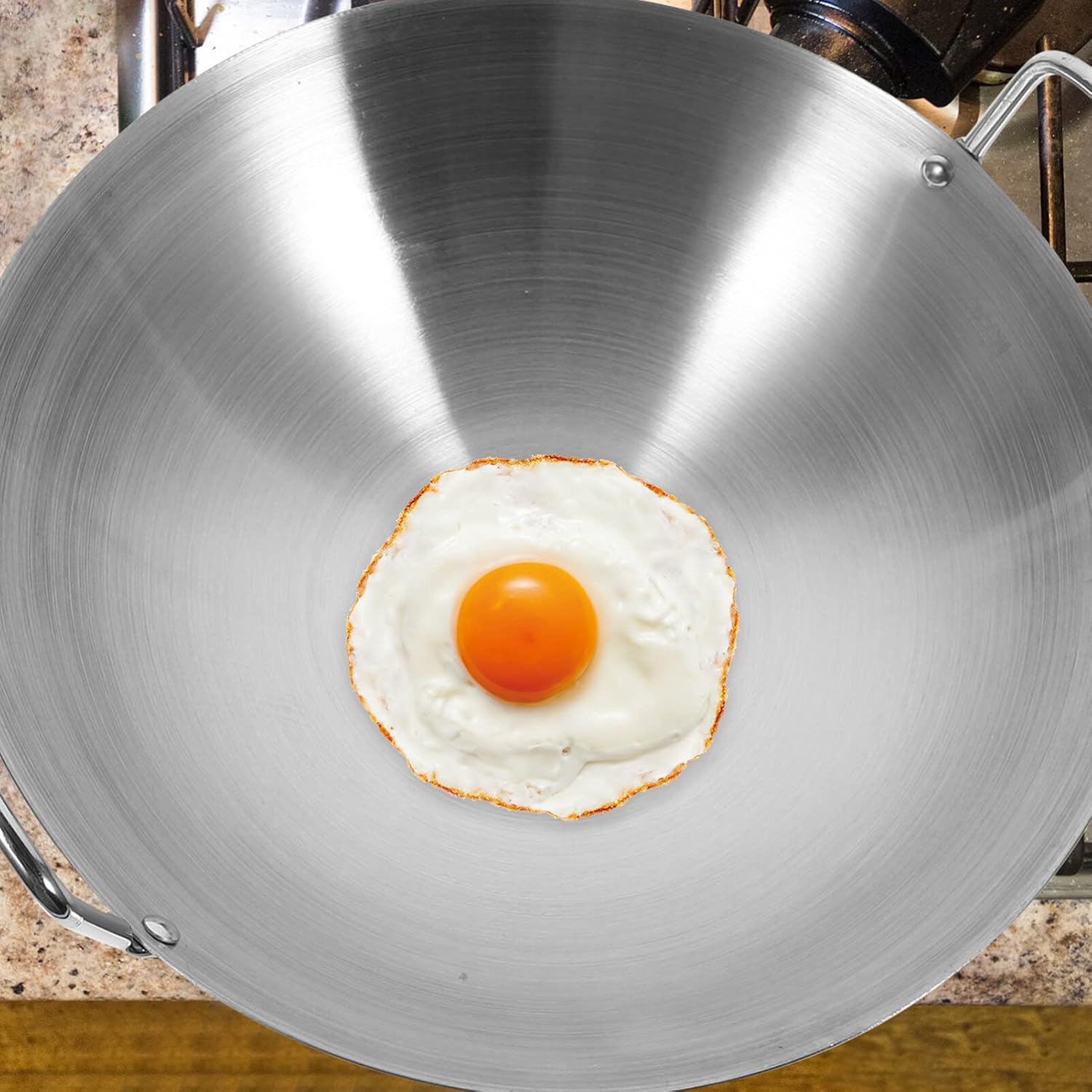 Luxshiny Sartén de acero inoxidable para wok, sartén de 10.2 in, estilo tradicional, utensilios de cocina antiadherentes con doble asa para