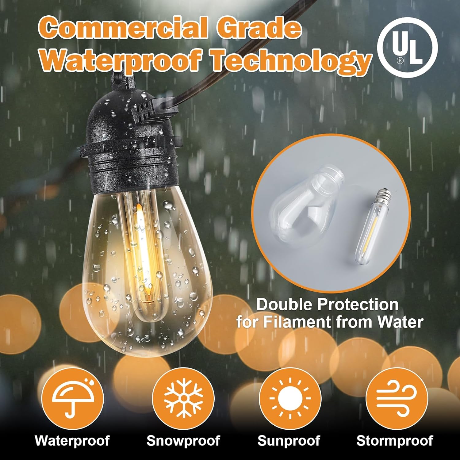 Guirnalda de luces LED para exteriores, con certificación UL, impermeable, con 32 bombillas Edison E12 S14 inastillables, luces regulables para