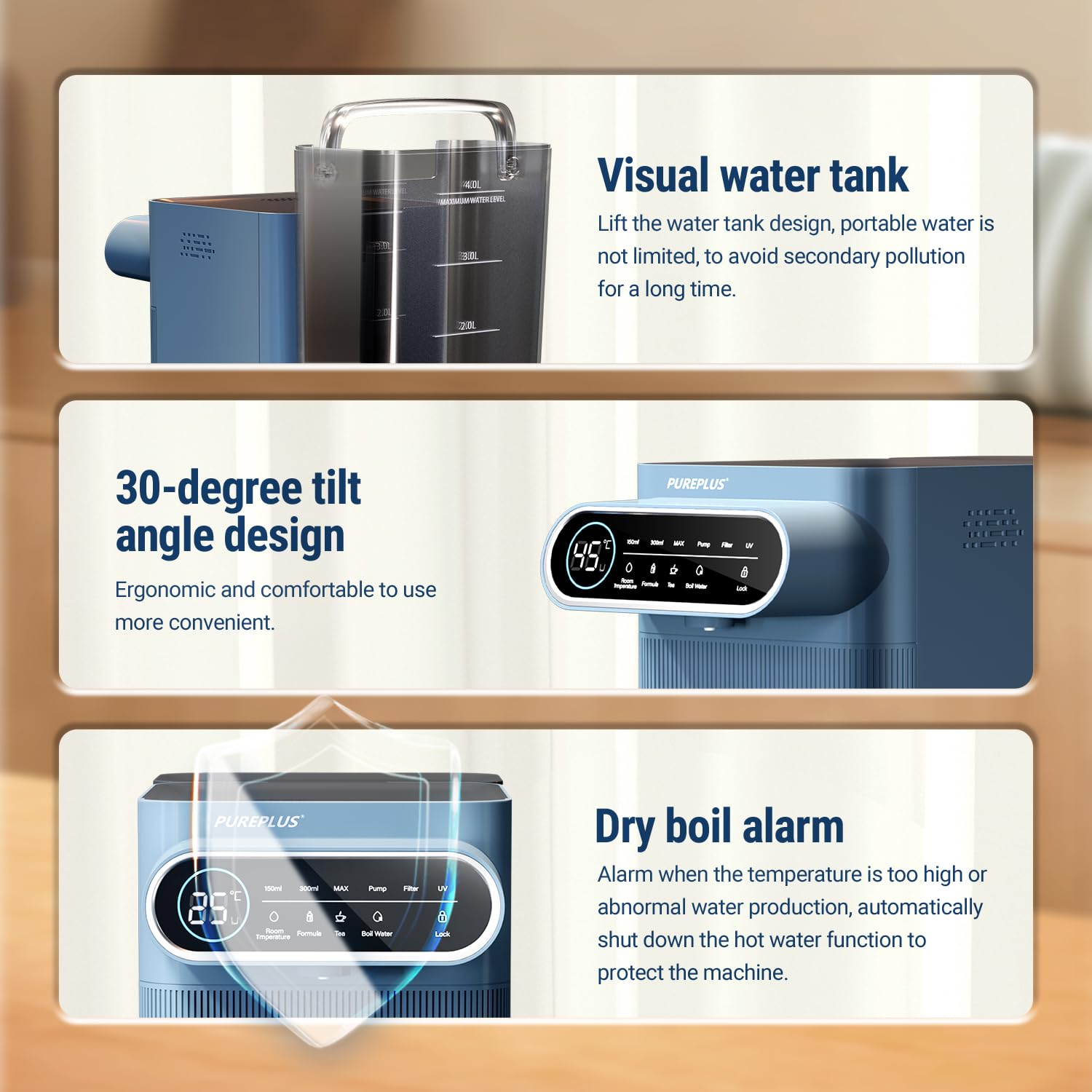 PUREPLUS Sistema de filtración de agua de ósmosis inversa para encimera, filtración de agua de encimera de 5 etapas, dispensador de agua caliente