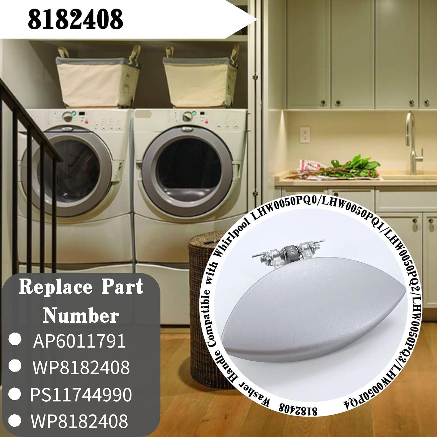 8182408 Mango de arandela compatible con Whirlpool LHW0050PQ0LHW0050PQ1LHW0050PQ2LHW0050PQ3LHW0050PQ4 Reemplazo de lavadora