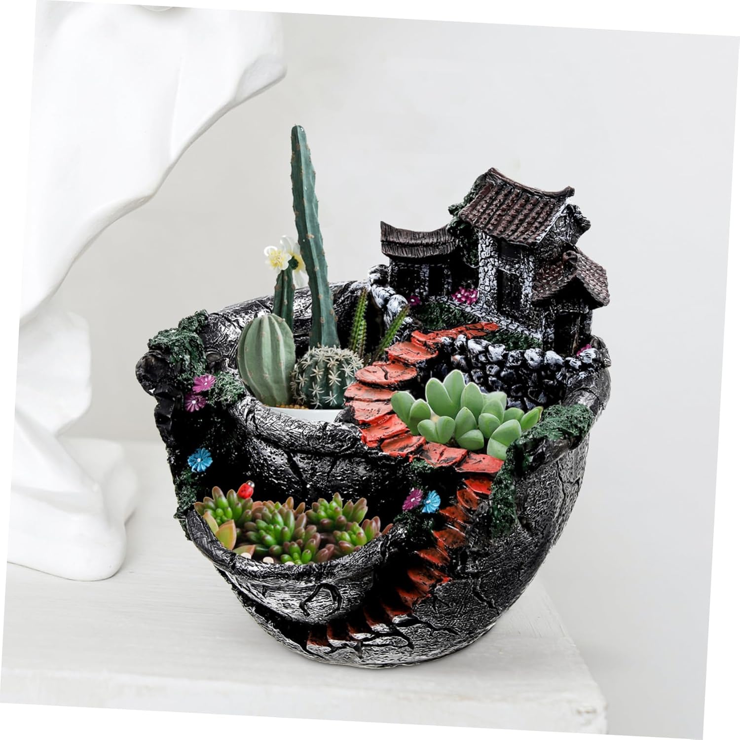 GANAZONO Arreglos florales de imitación, pequeñas plantas suculentas vivas para interiores, caja de plantas novedosas, maceta de jardín de hadas,
