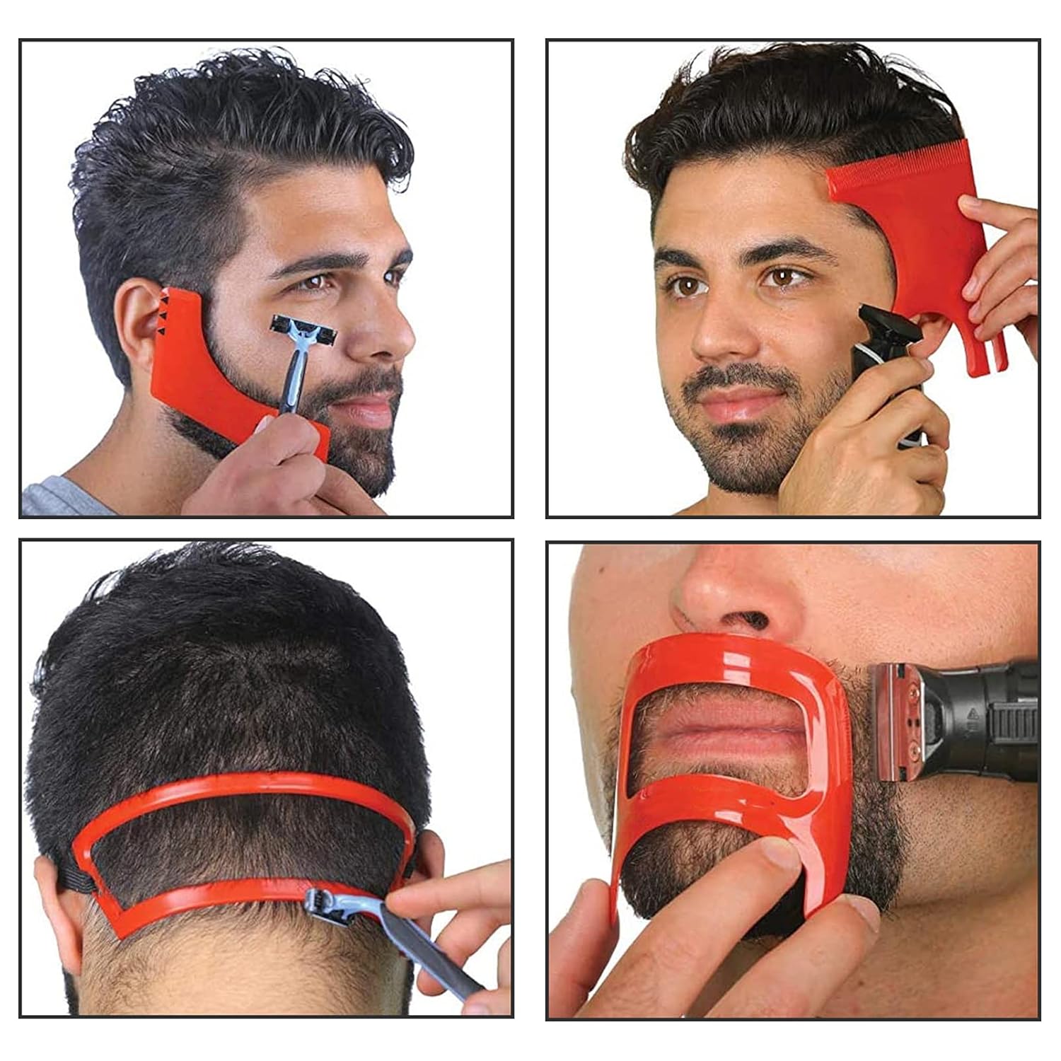 Kit de herramientas para moldear la barba, estilo de barba, corte de línea de cabello, juego de plantillas de barba de plástico rojo, herramienta de