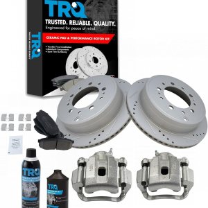 TRQ Pinzas de freno traseras Pastillas y rotores de cerámica compatibles con Sequoia 07-15 Tundra 2008-2015 TRQ Pinzas de freno traseras Pastillas y rotores de cerámica compatibles con Sequoia 07-15 Tundra 2008-2015