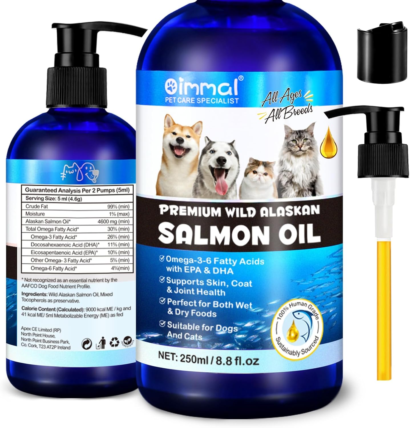 Aceite de salmón para perros, aceite de pescado para perros, alivia los arañazos y la función de las articulaciones, apoya la piel y el pelaje