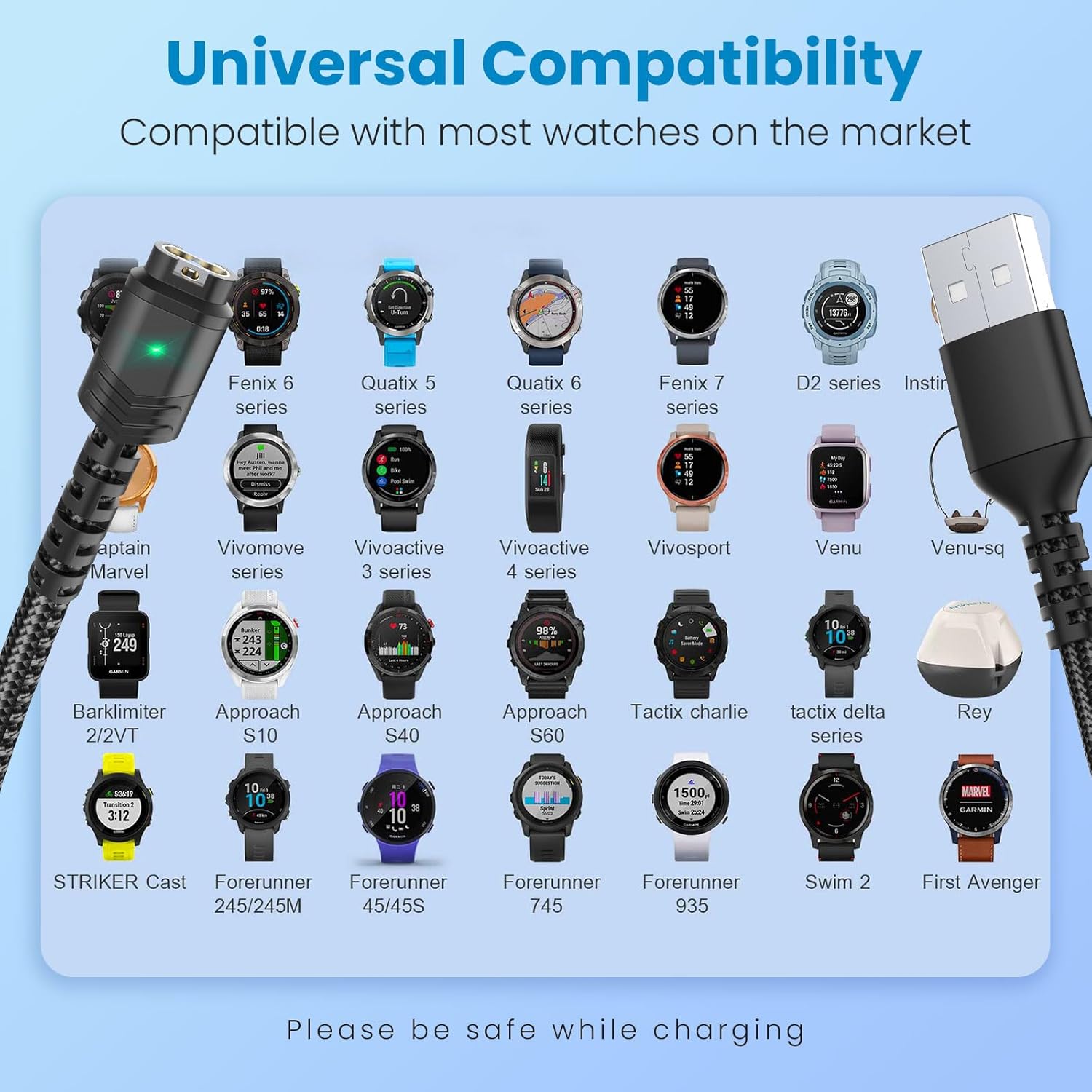 Garmin – Cable cargador de reloj compatible con Garmin Fenix 5 5S 5X 6 6S 6X Plus Pro 7 7S 7X, Forerunner 945 45 45S 245 Music, Approach S10 S40 S60