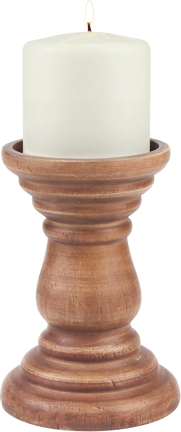 Stonebriar Portavelas de pilar de madera natural decorativo mediano