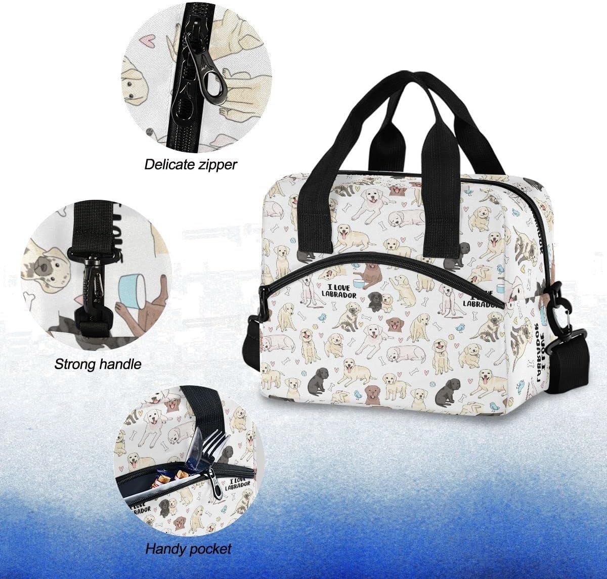 Labrador – Bolsa de almuerzo con aislamiento para perros, contenedor de alimentos para preparación de comidas, bolsa enfriadora para escuela,