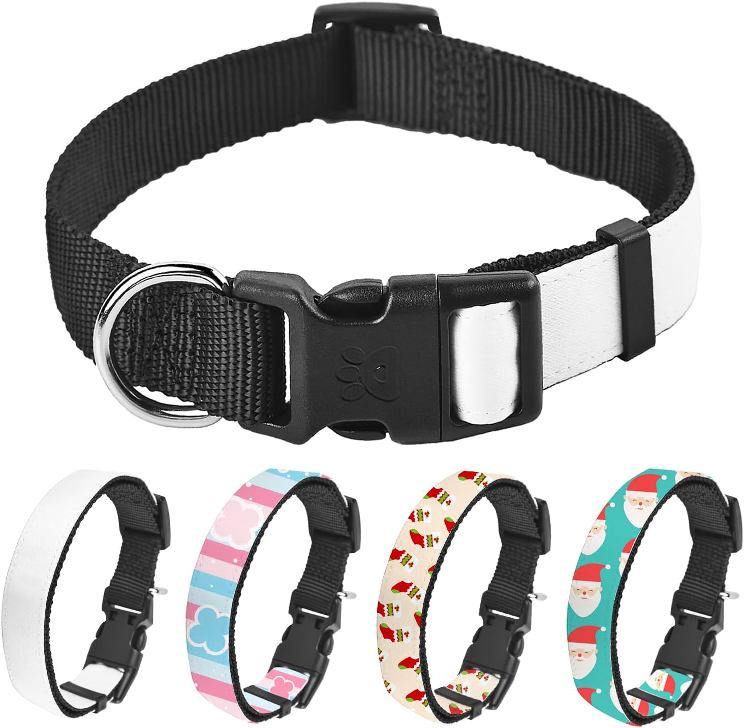 WindMage Paquete de 5 collares de sublimación para perro, tamaño M2, en blanco, liso, personalizado con hebilla ajustable de liberación rápida, 4
