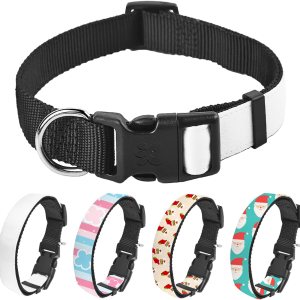 Paquete de 5 collares de sublimación para perro, tamaño S2, en blanco, liso, personalizado con hebilla ajustable de liberación rápida, 4 tamaños Paquete de 5 collares de sublimación para perro, tamaño S2, en blanco, liso, personalizado con hebilla ajustable de liberación rápida, 4 tamaños