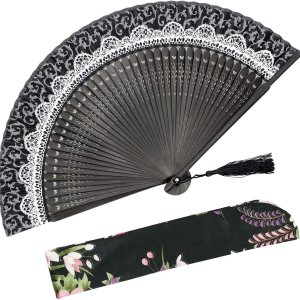 OMyTea Abanico plegable de bambú para mujer, ventilador de mano con patrón de encaje chino, japonés, español, para boda, decoración, actuación, OMyTea Abanico plegable de bambú para mujer, ventilador de mano con patrón de encaje chino, japonés, español, para boda, decoración, actuación,