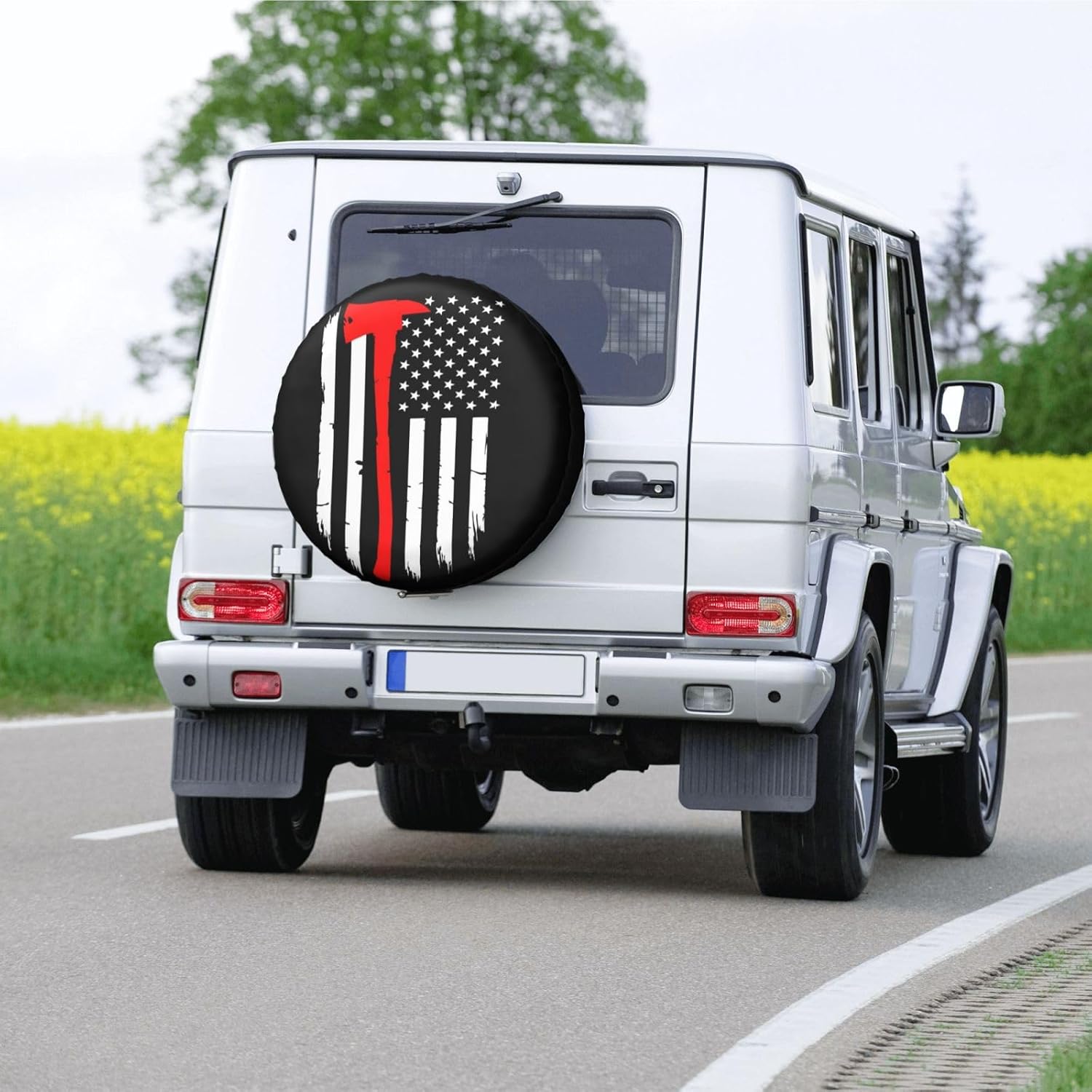 Cubierta de neumático de repuesto con bandera de bomberos con bandera estadounidense, cubierta de neumático de rueda a prueba de Waerproof protege