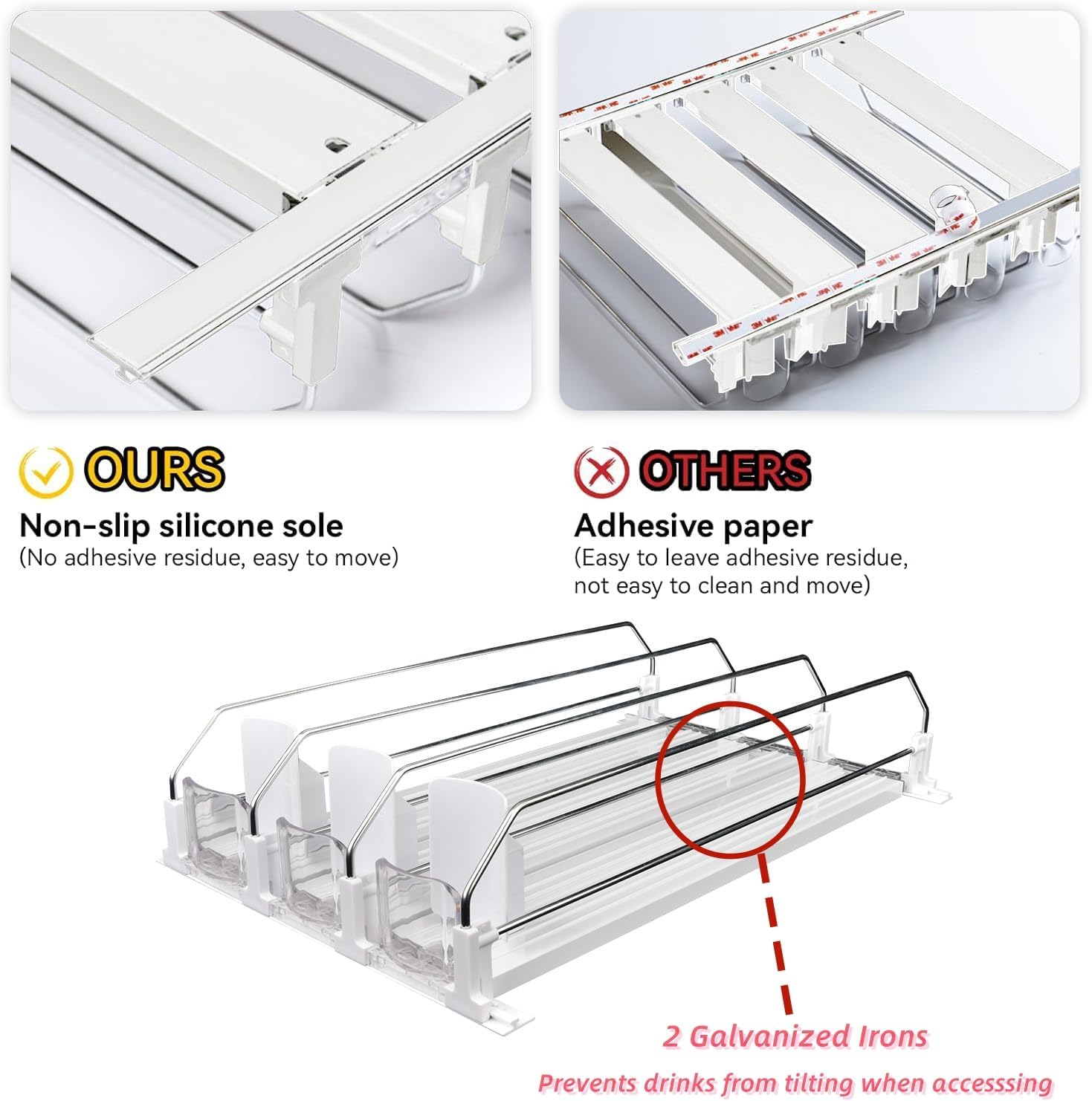 Dispensador de latas de soda para refrigerador, estante deslizante de ancho ajustable, organizador de bebidas para refrigerador, gran capacidad de