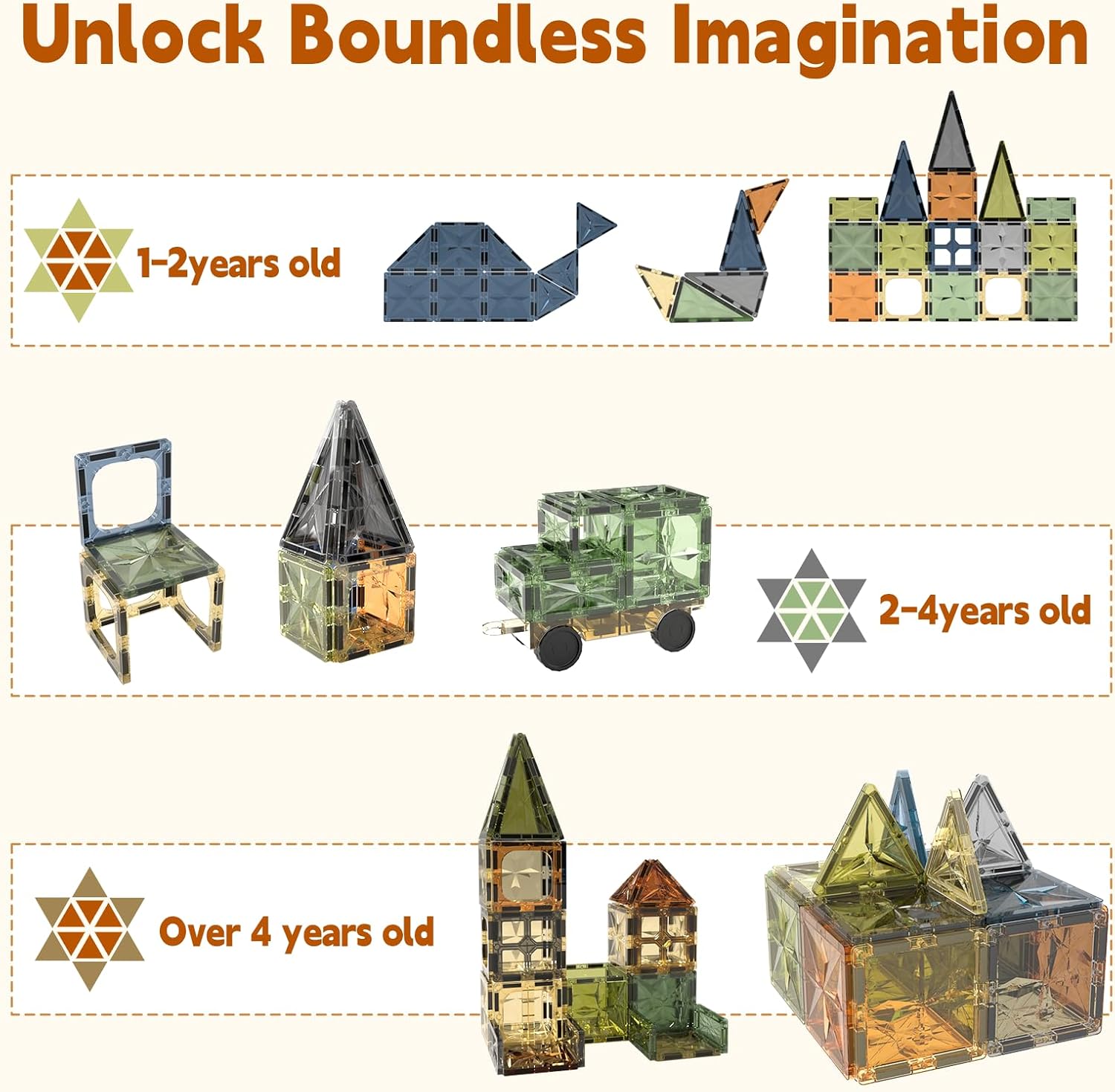 Fodoss Azulejos magnéticos, juego de 102 piezas innovadoras de azulejos magnéticos 3D, juguetes de construcción magnéticos para niños, aprendizaje