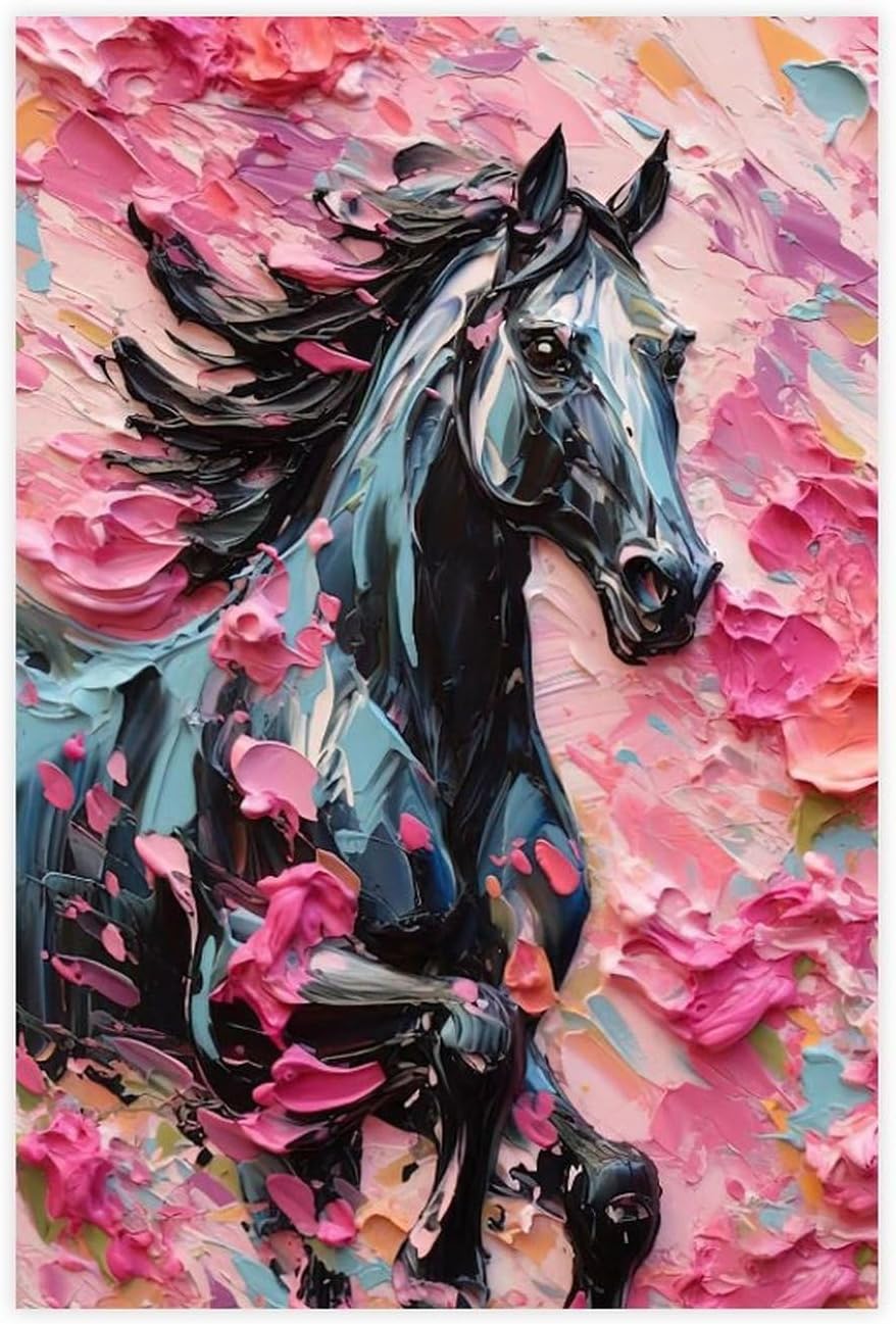 Fyzuf Arte de pared de caballo pintura al óleo sobre lienzo, póster de caballo cubismo colorido de caballos lindos caballos estéticos, póster de