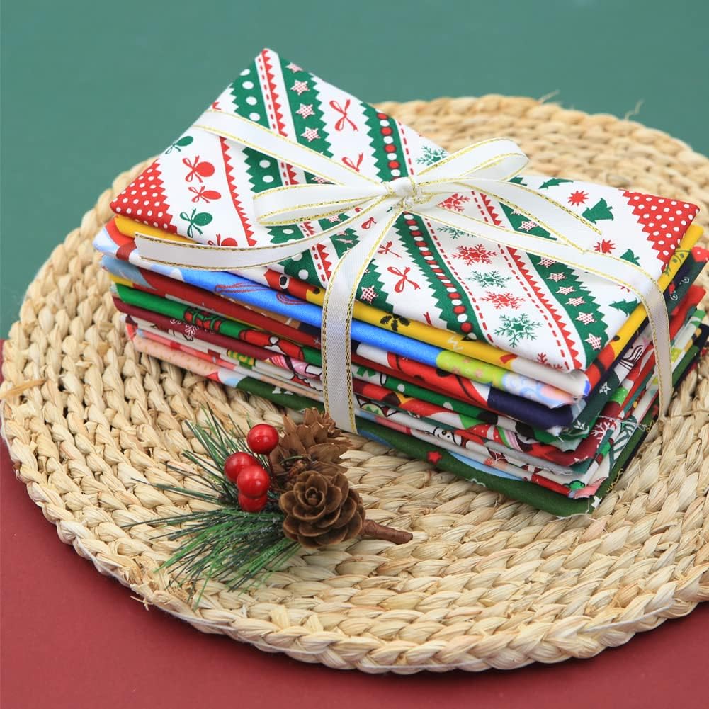 Paquete de 20 sábanas de tela de cuadros gruesos de Navidad, 10 x 10 pulgadas, 100% algodón, 40 hilos, surtido de 20 patrones diferentes, incluye