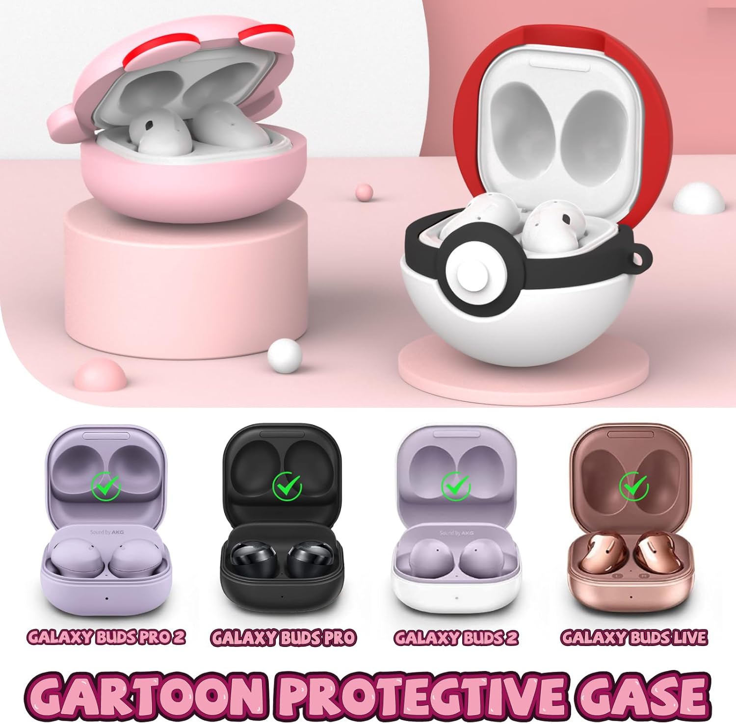 Bonita funda para Galaxy Buds FE (2023), funda Buds Pro 2 (2022)Buds 2 Case (2021)Buds Pro Case (2021)Buds Live Case (2020), funda protectora de
