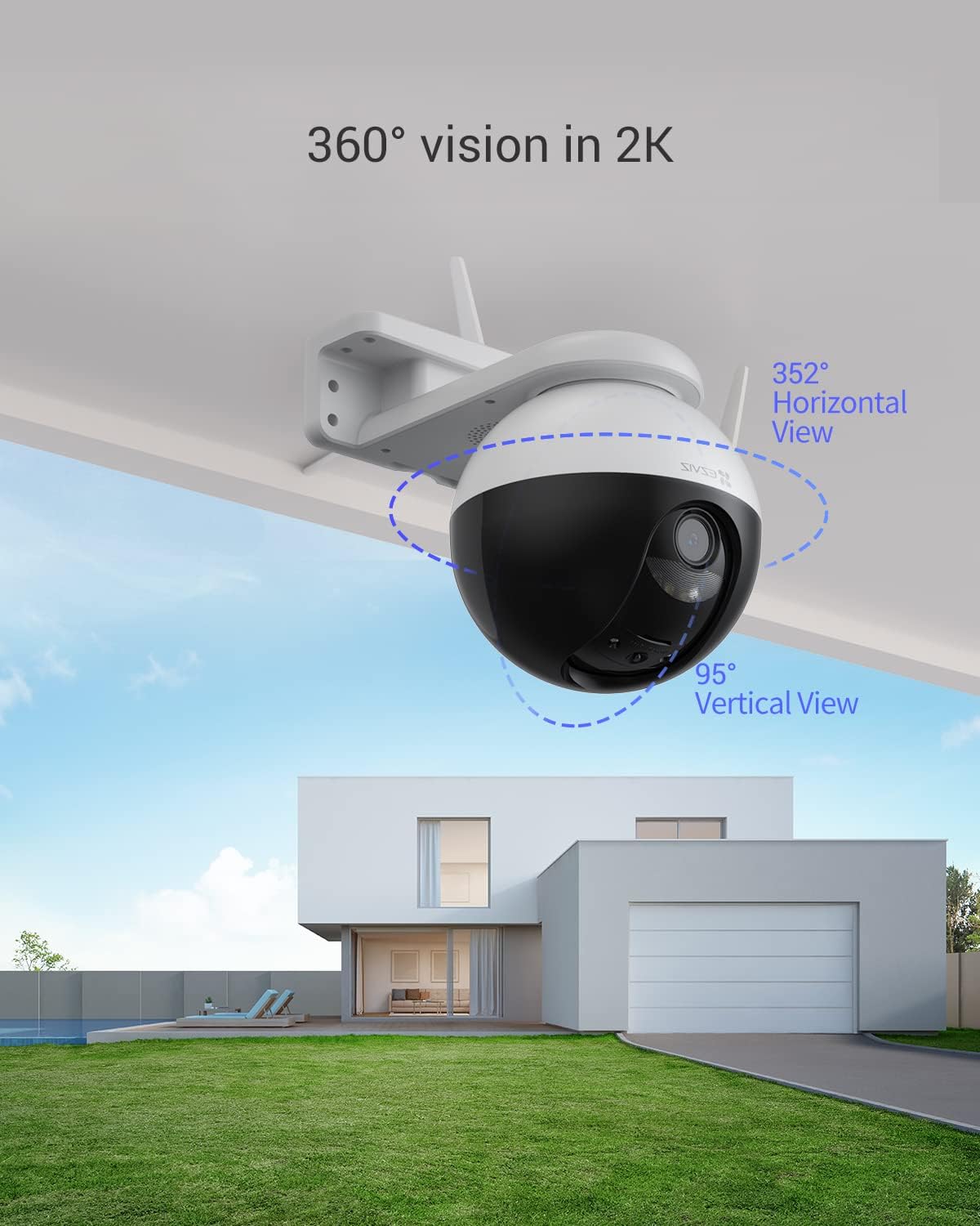 EZVIZ Cámara de seguimiento automático para exteriores, 2K, seguimiento de 12 puntos preestablecidos, cobertura visual de 360, impermeable, visión