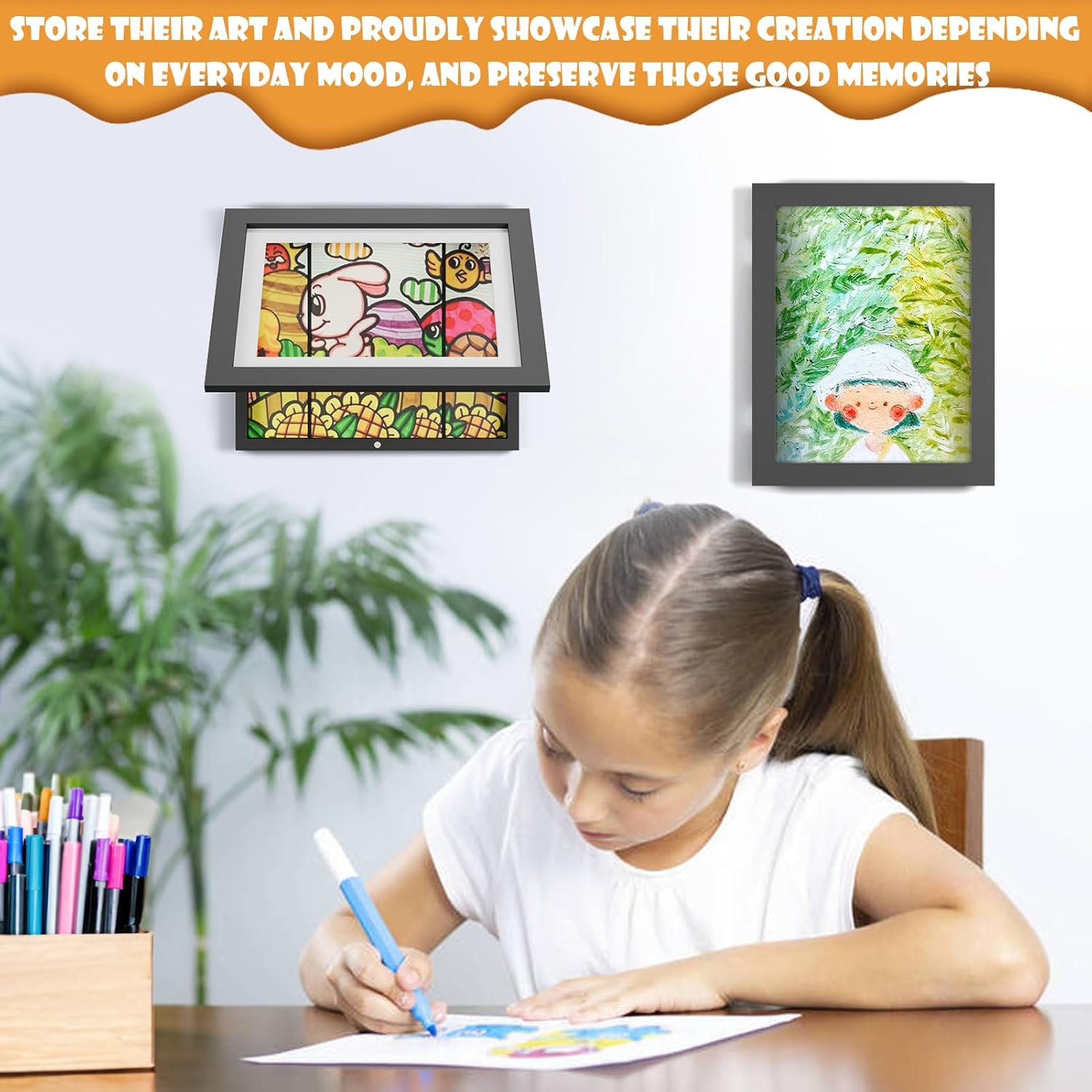 Marcos de obras de arte para niños intercambiables (paquete de 2) marco de arte americano para niños de 8.5 x 11 pulgadas, apertura frontal con